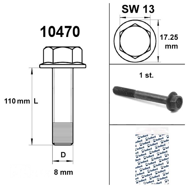 Image of Motorschraube SW 13 M8x110 schwarz