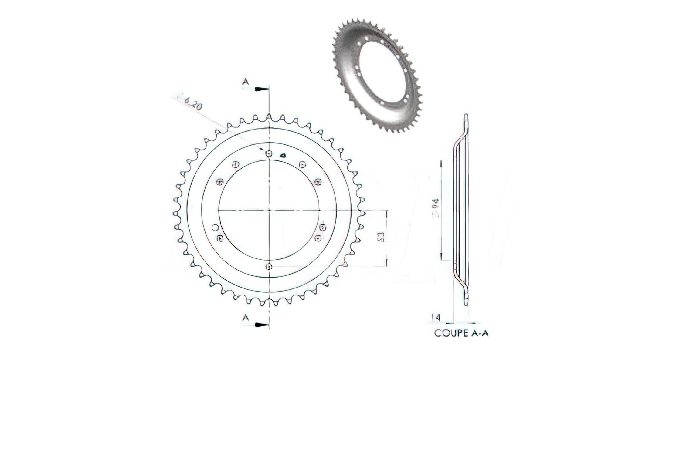 Image of Kettenrad 44 Zähne MBK 40 / 50 (Durchmesser 94mm)