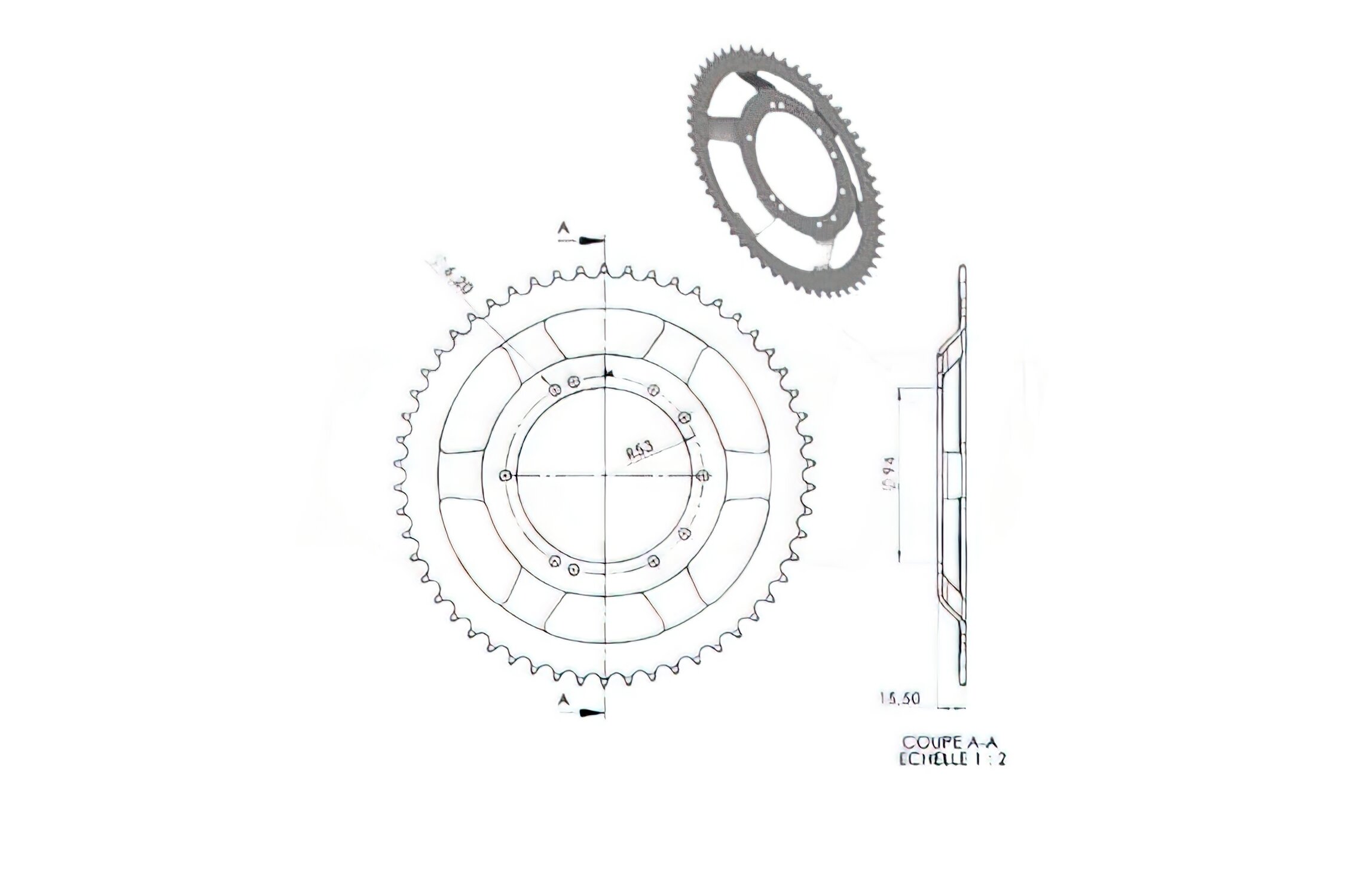 Image of Kettenrad BTS Stahl 54 Zähne Peugeot 103 (Durchmesser 94mm)