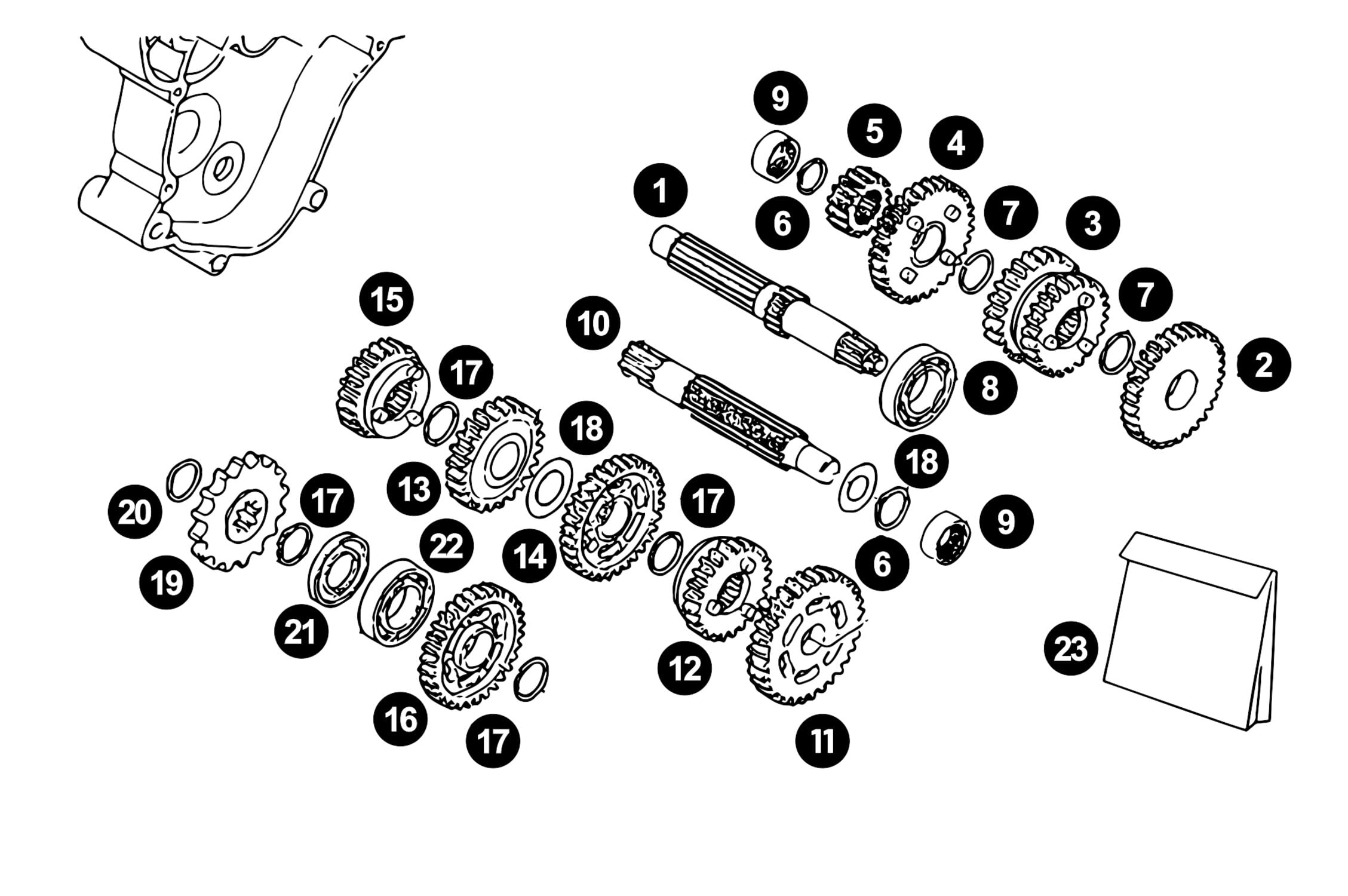 Image of Ersatzteile Minarelli AM6 Getriebe 1. Serie bis 2009 (Motornummer 174A 100 1001)