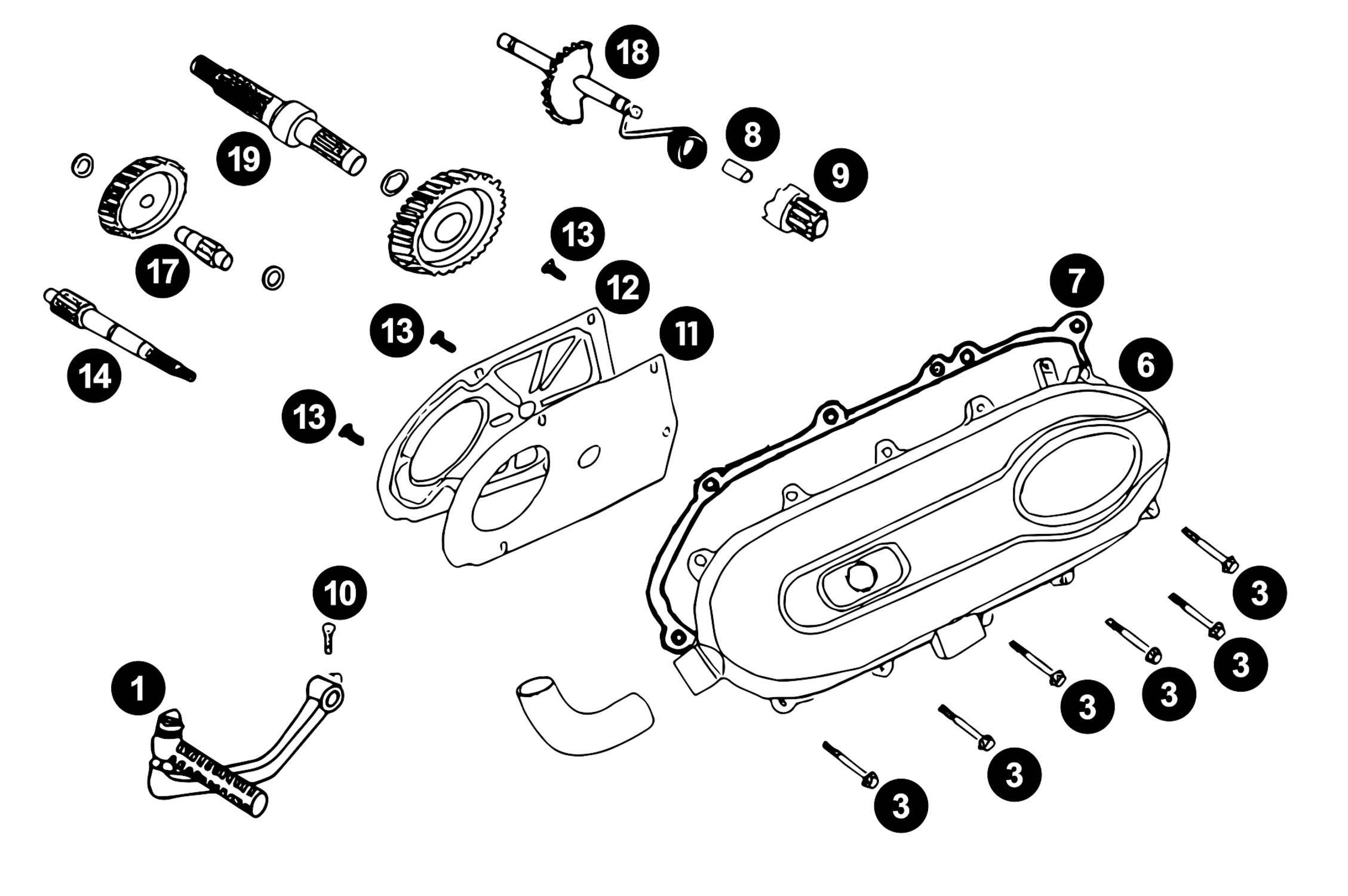 Image of Ersatzteile Peugeot 4T (SYM) Kickstarter + Getriebe + Variomatikdeckel