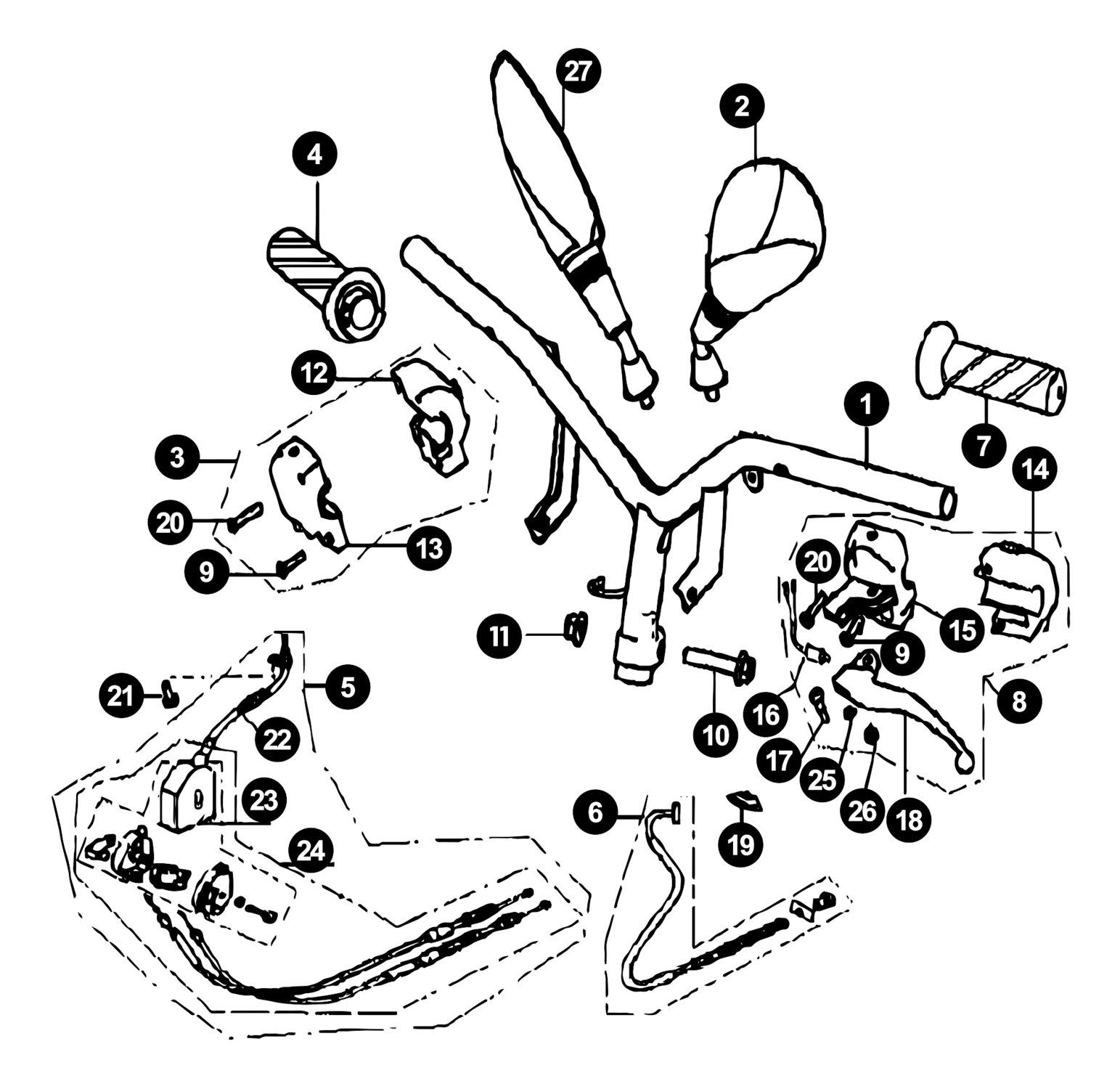 Image of Generic Cracker Ersatzteile Lenker / Spiegel / Seilzüge