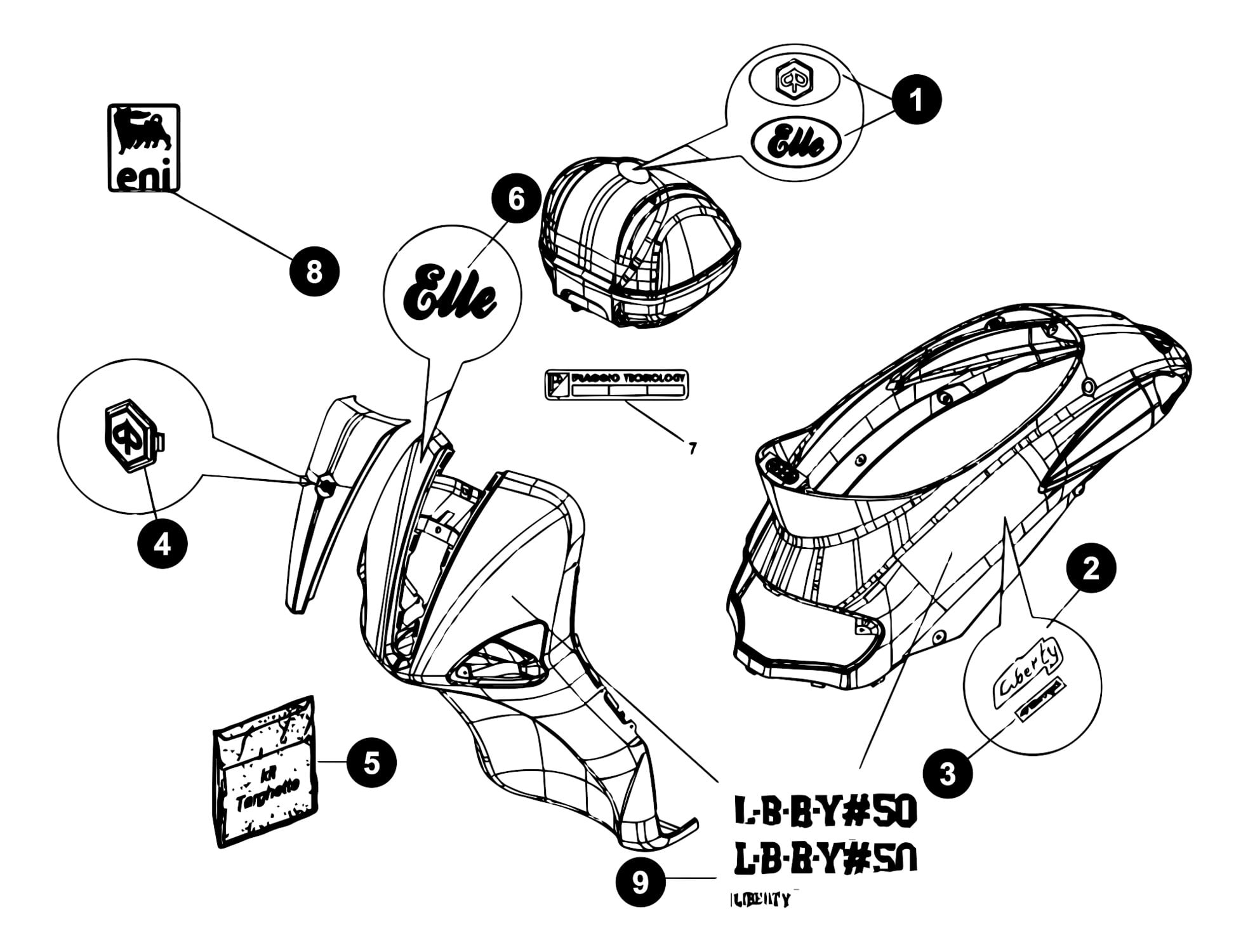 Image of Piaggio Liberty 4T '09-'16 Ersatzteile Aufkleber