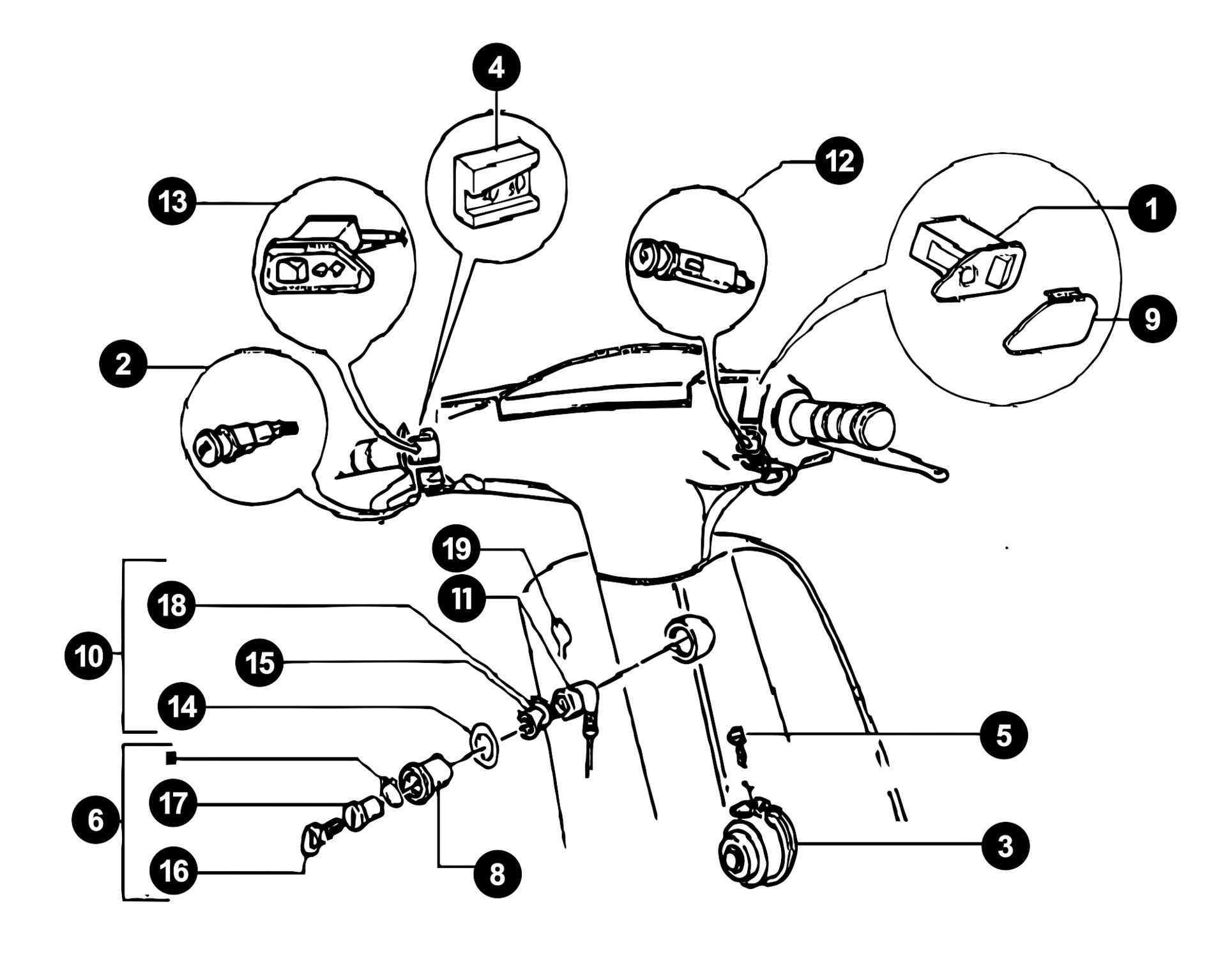 Image of Piaggio Zip 2 Ersatzteile Schalter / Zündschloss / Hupe