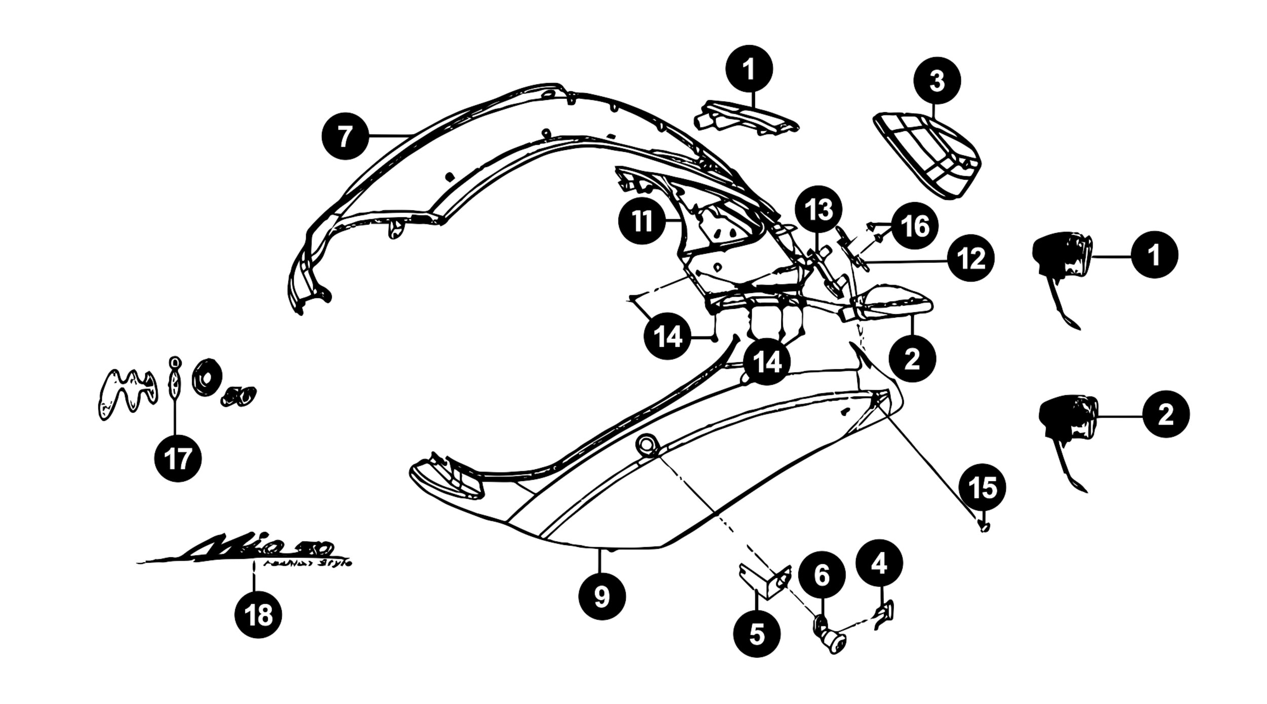 Image of Sym Mio Ersatzteile Seitenverkleidung / Blinker / Rücklicht