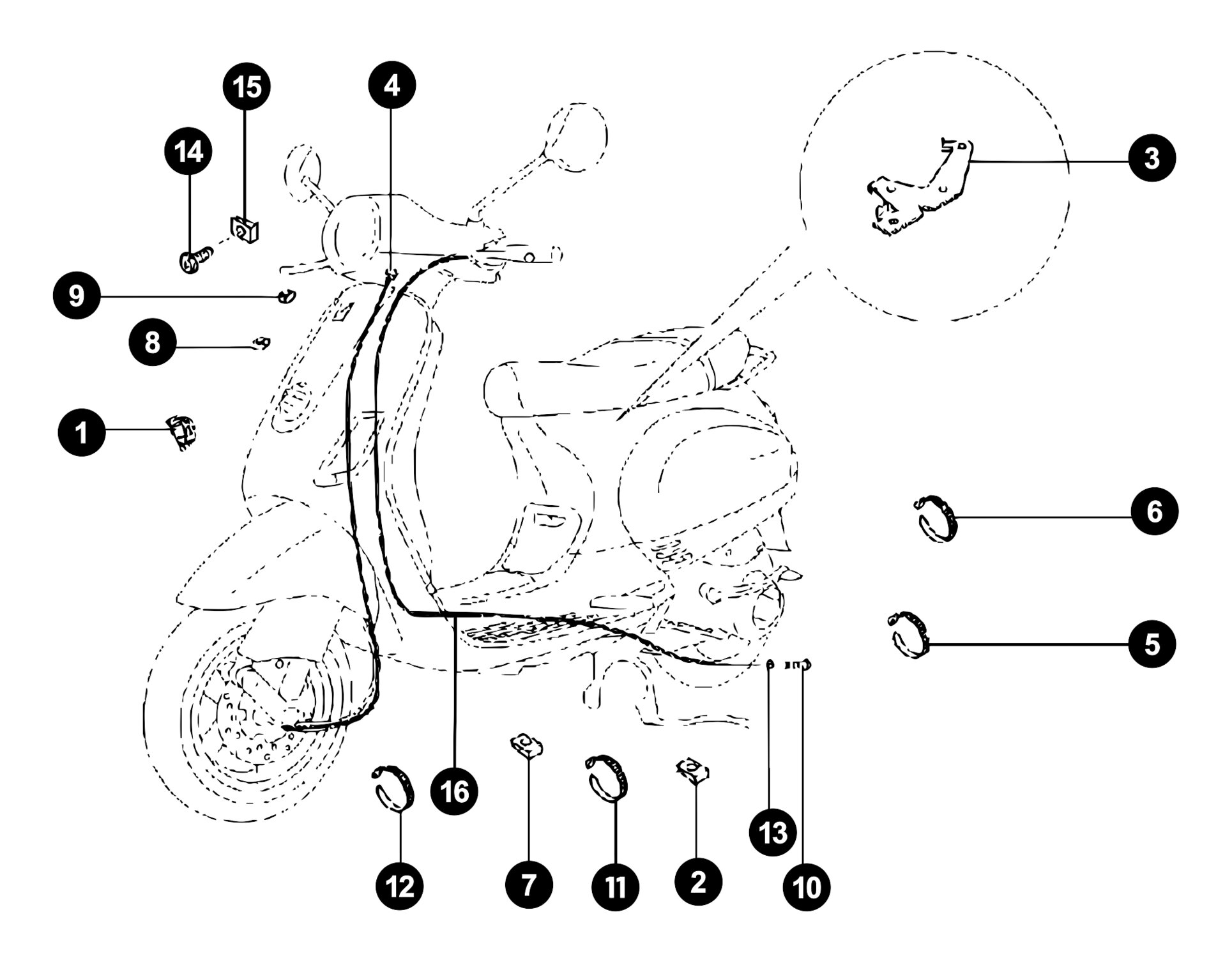 Image of Vespa LX 50 Ersatzteile Seilzüge 4-Takt