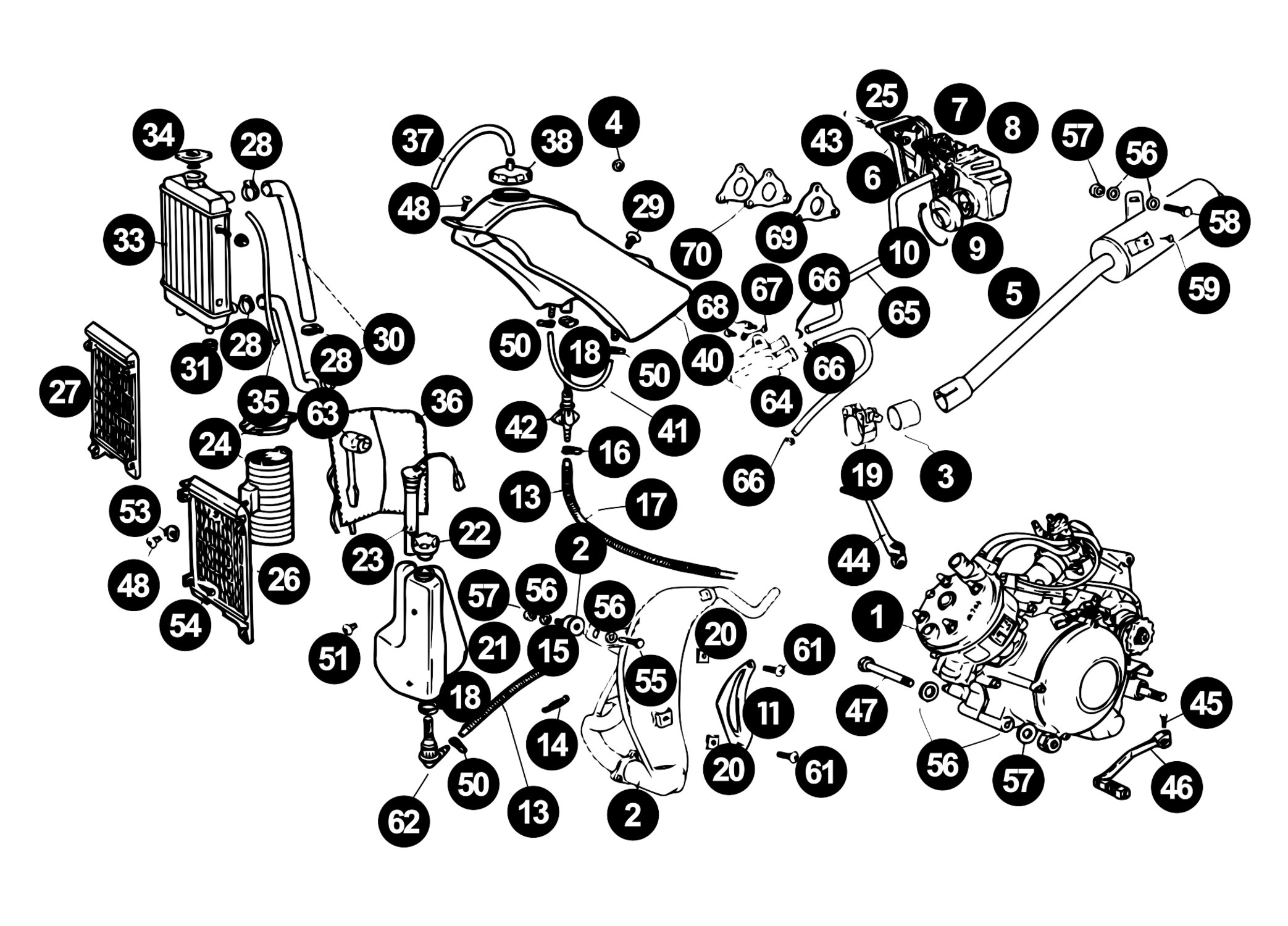 Image of Rieju RR Ersatzteile Kühler / Tank / Luftfilter / Auspuff