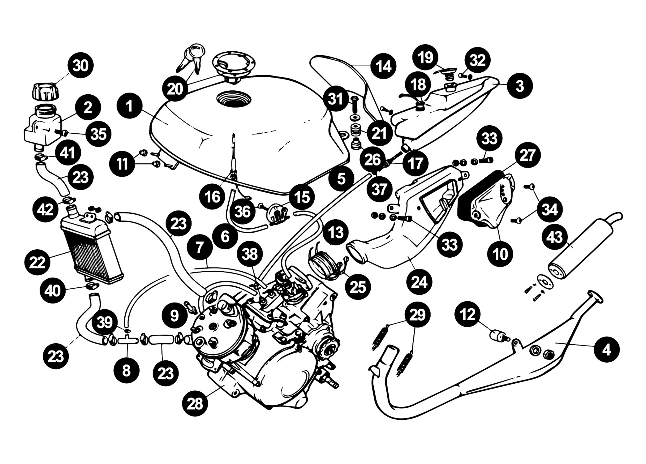 Image of Rieju RS1 Ersatzteile Kühler / Tank / Luftfilter / Auspuff