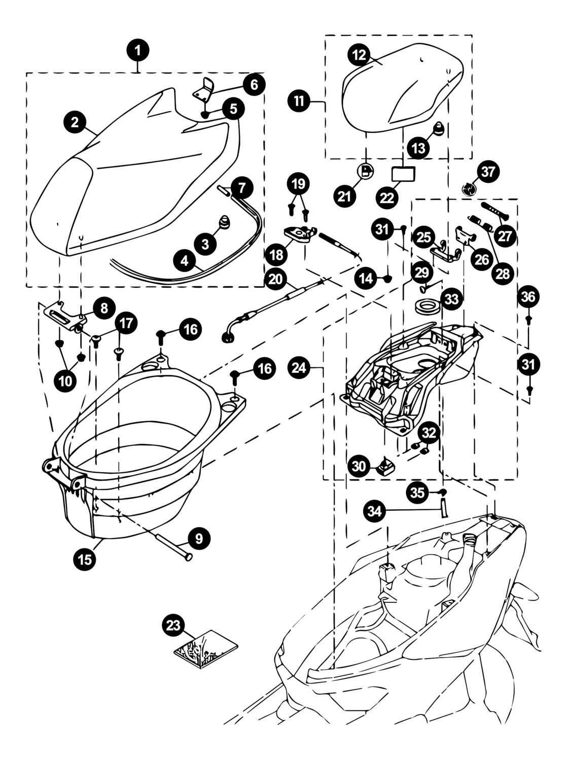 Image of Yamaha Aerox ab '13 Ersatzteile Helmfach / Sitzbank