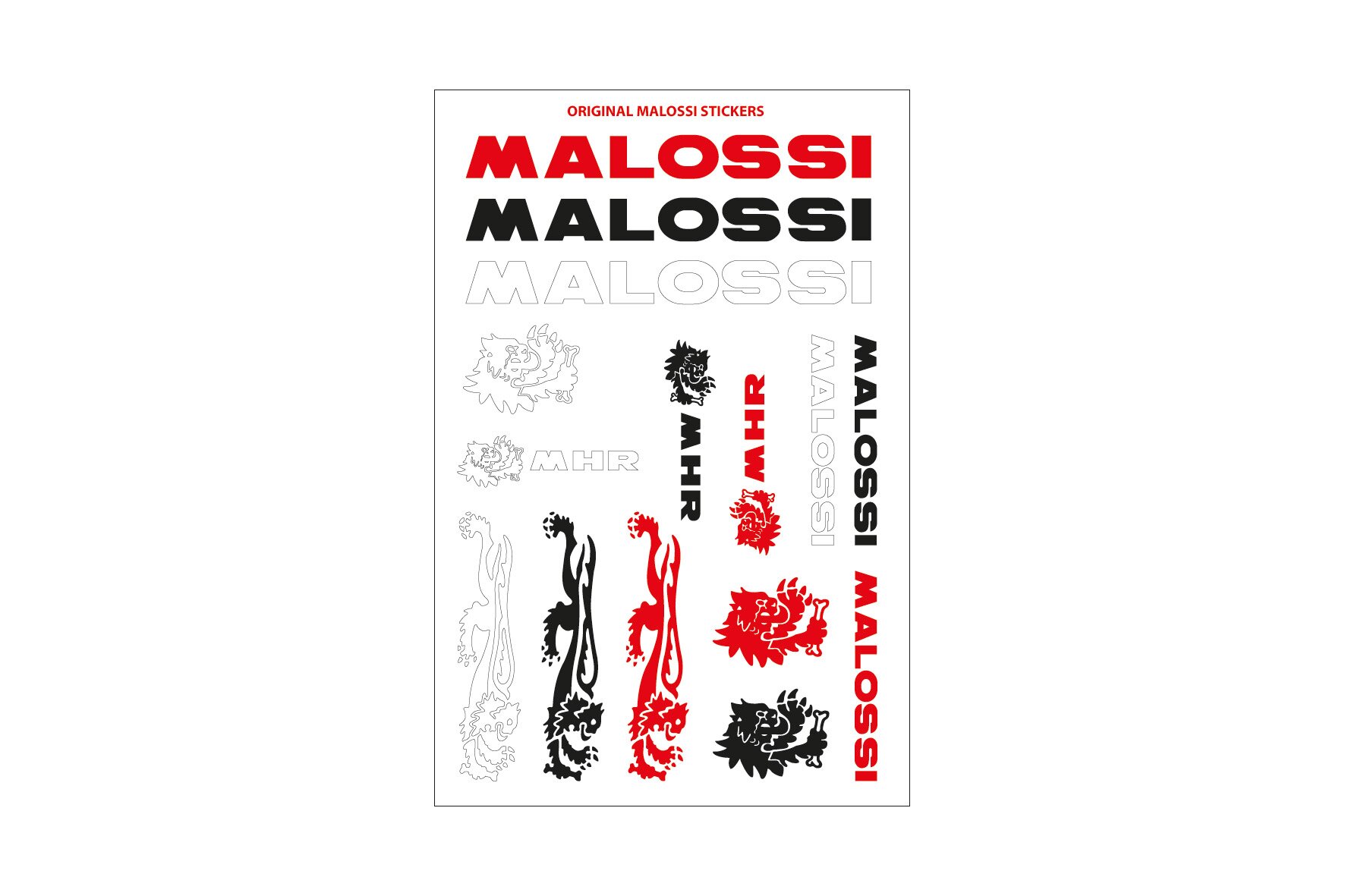 Image of Aufkleberbogen Malossi Mini 11,5x16,8cm schwarz / rot / weiß