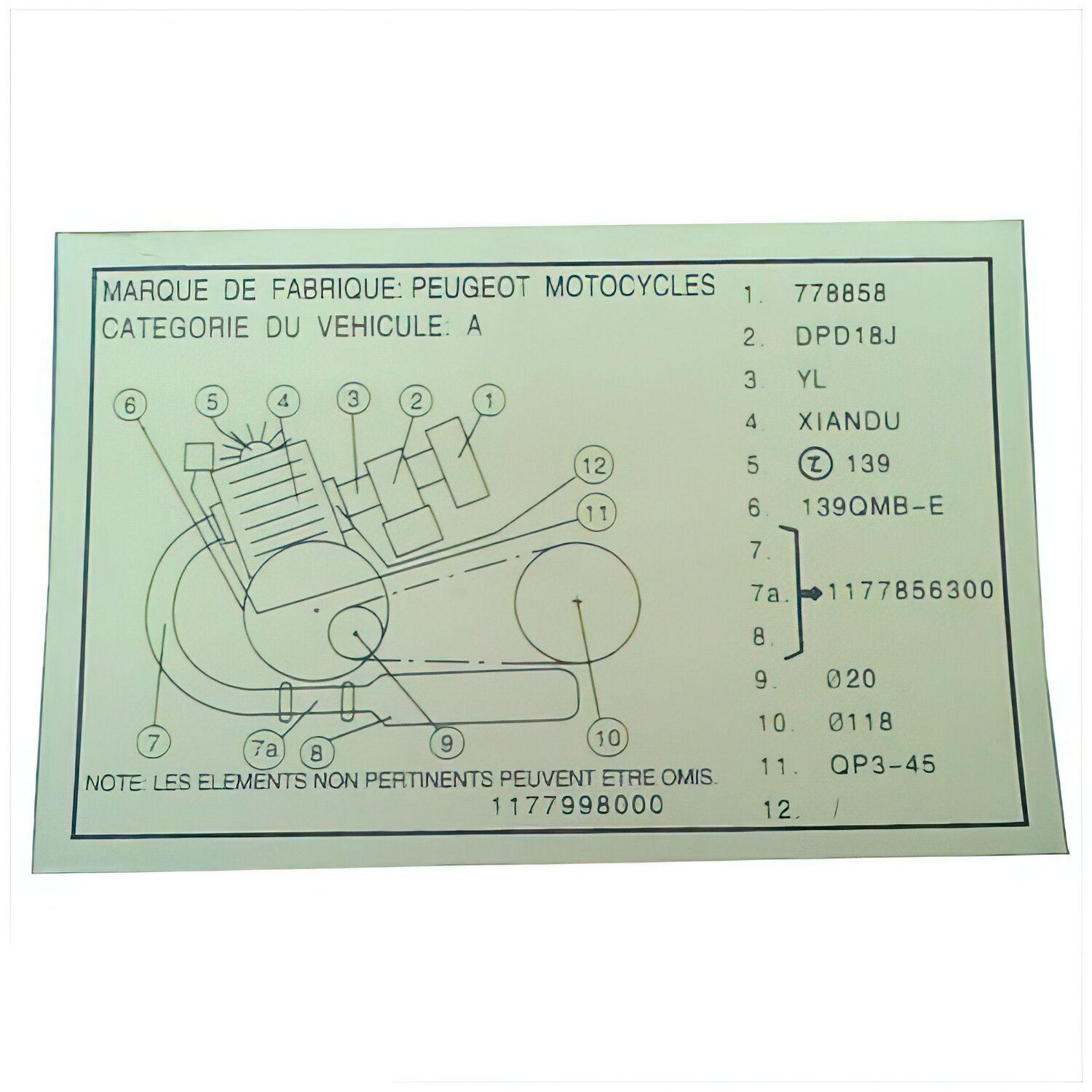 Image of Zulassungsplakette Typenschild Peugeot Kisbee