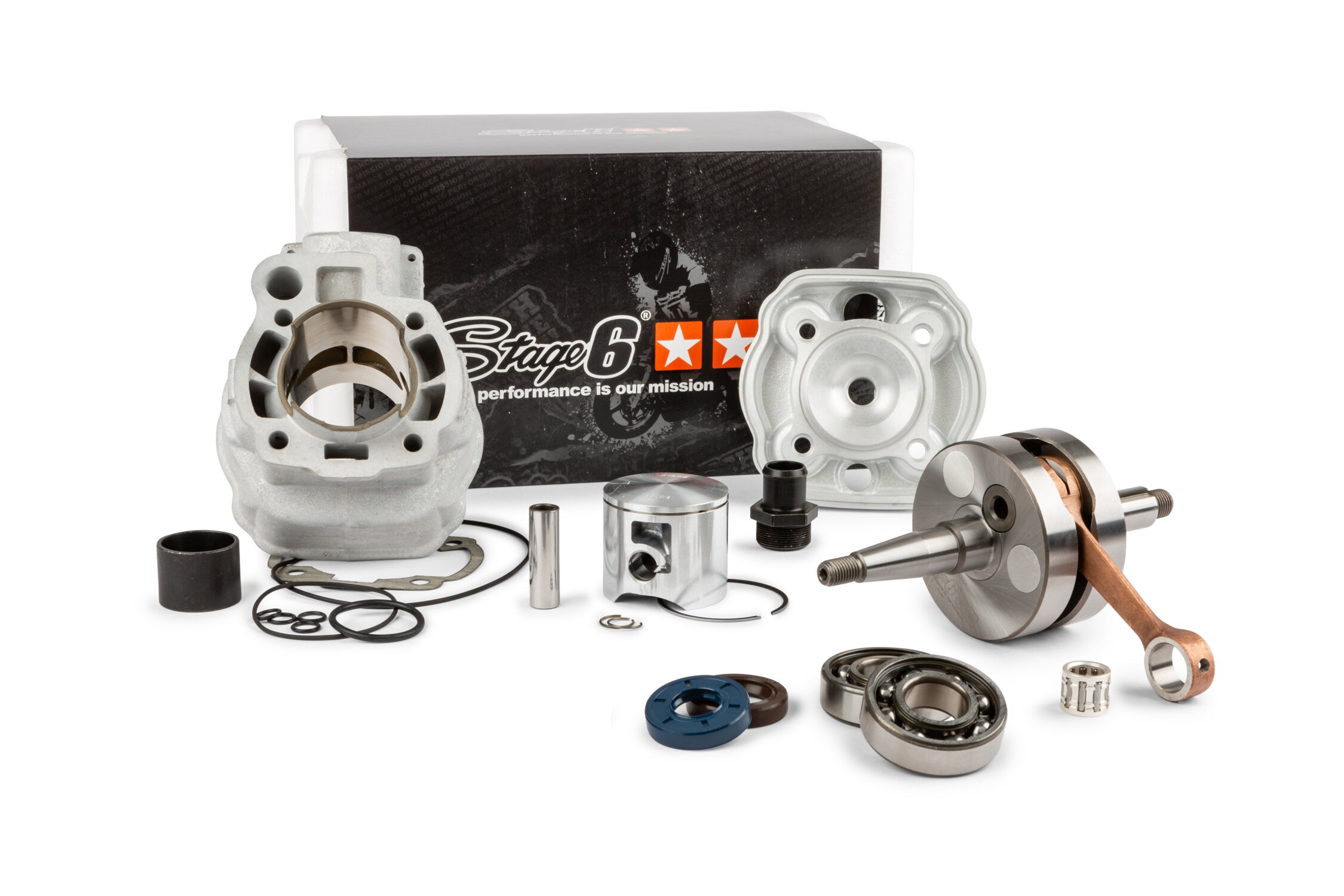 Image of Motorpack Zylinder + Auspuff Stage6 BigRacing 77ccm Minarelli AM6