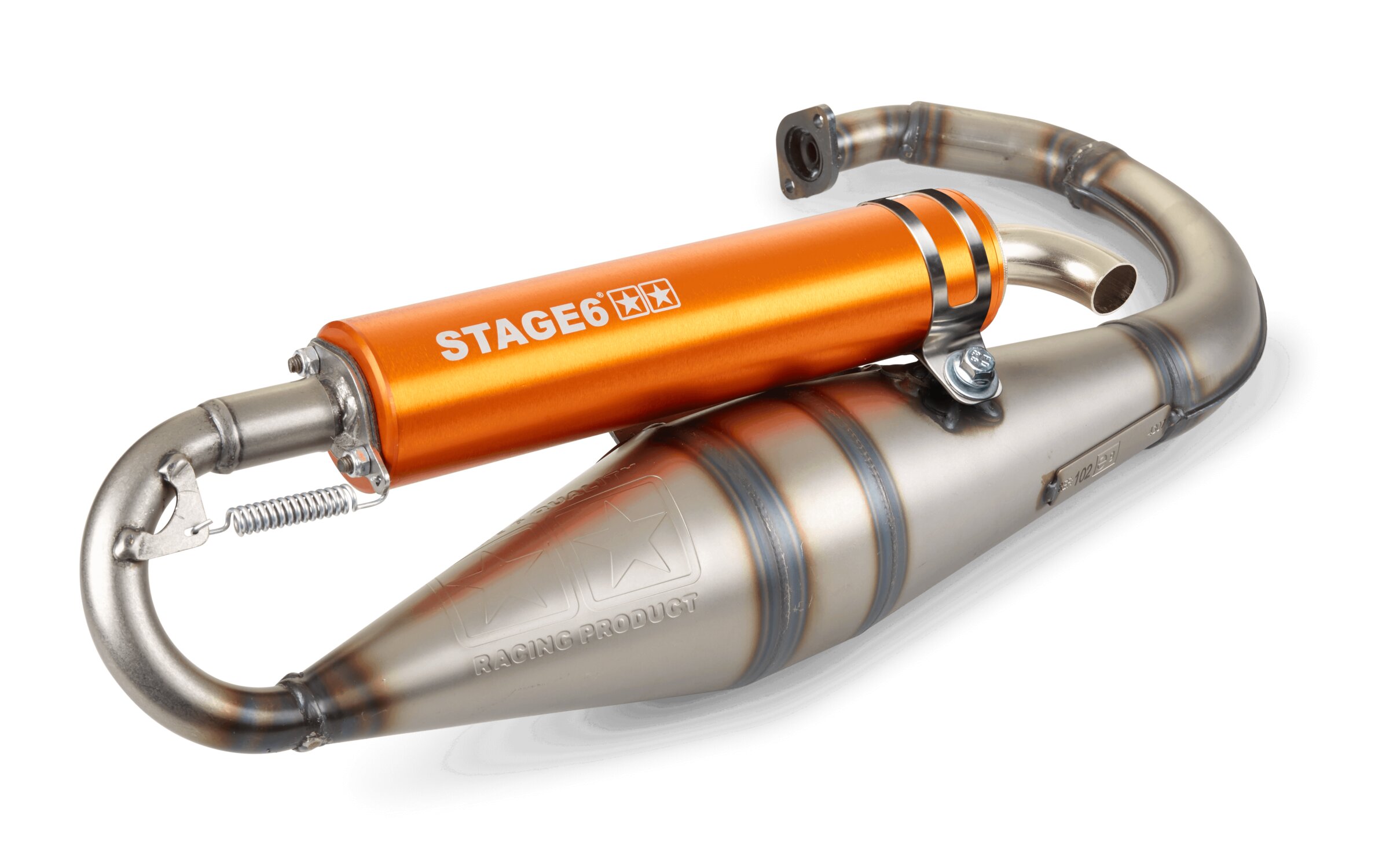 Image of Auspuff Stage6 Pro Replica MK2 Orange Minarelli stehend