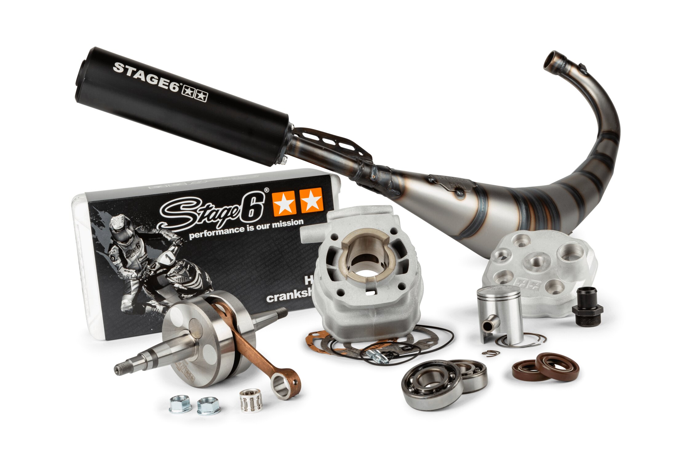 Image of Motorpack Zylinder + Kurbelwelle + Auspuff Stage6 Sport Pro MK2 50ccm Derbi Euro 2