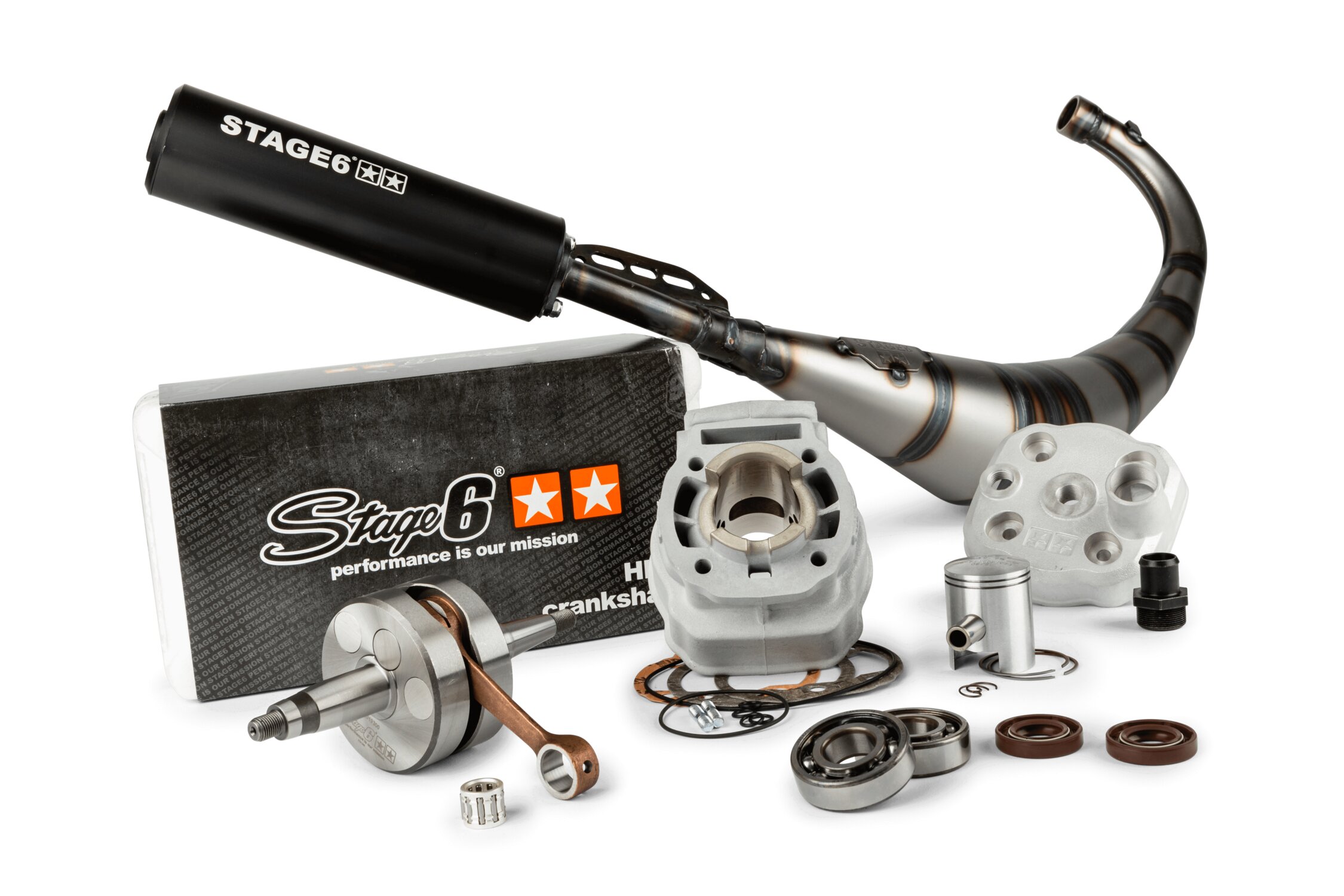 Image of Motorpack Zylinder + Kurbelwelle + Auspuff Stage6 Sport MK2 50ccm Derbi Euro3 / Euro4