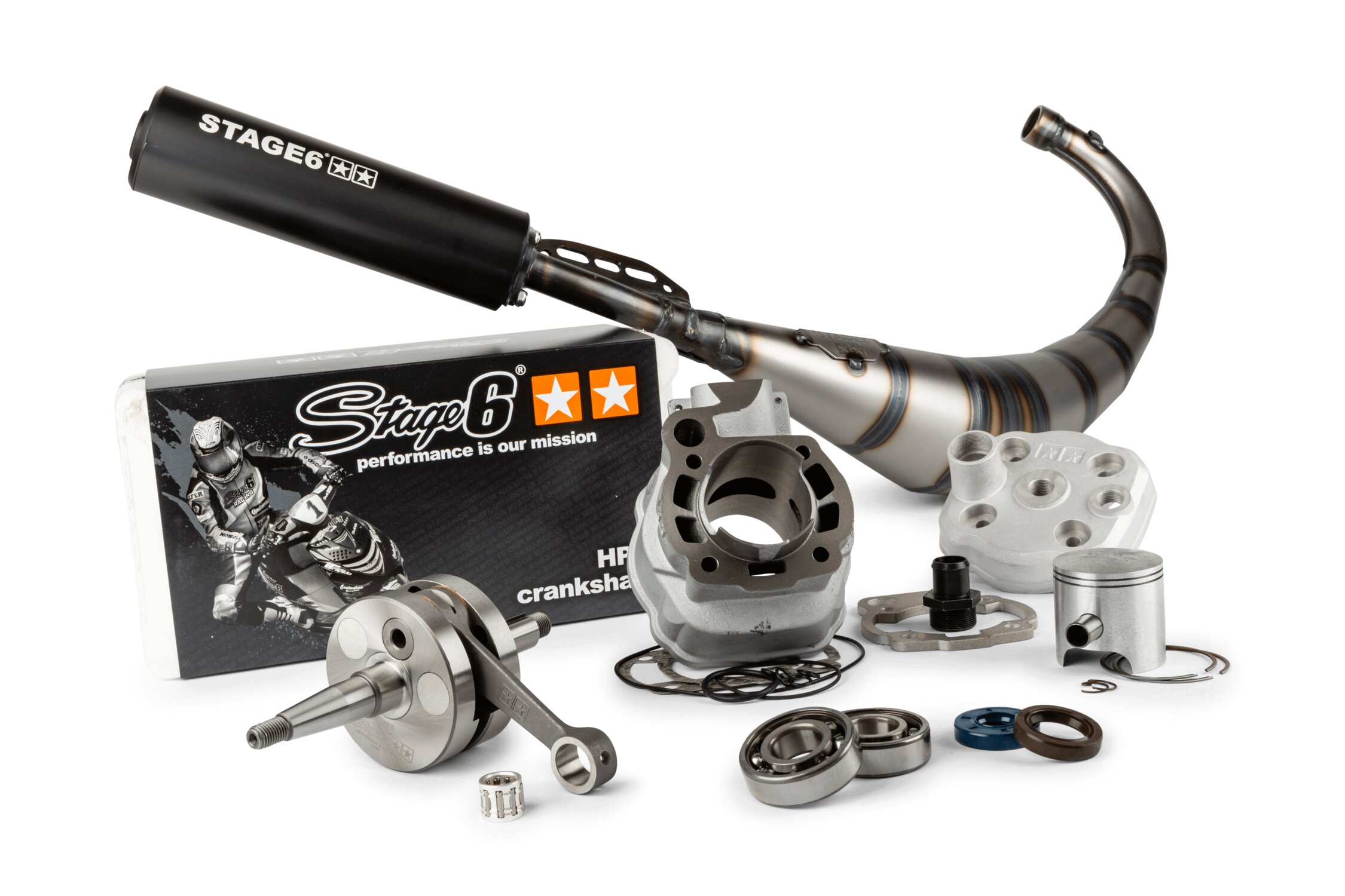 Image of Motorpack Zylinder + Kurbelwelle + Auspuff Stage6 Streetrace 88ccm Hub 45mm Minarelli AM6