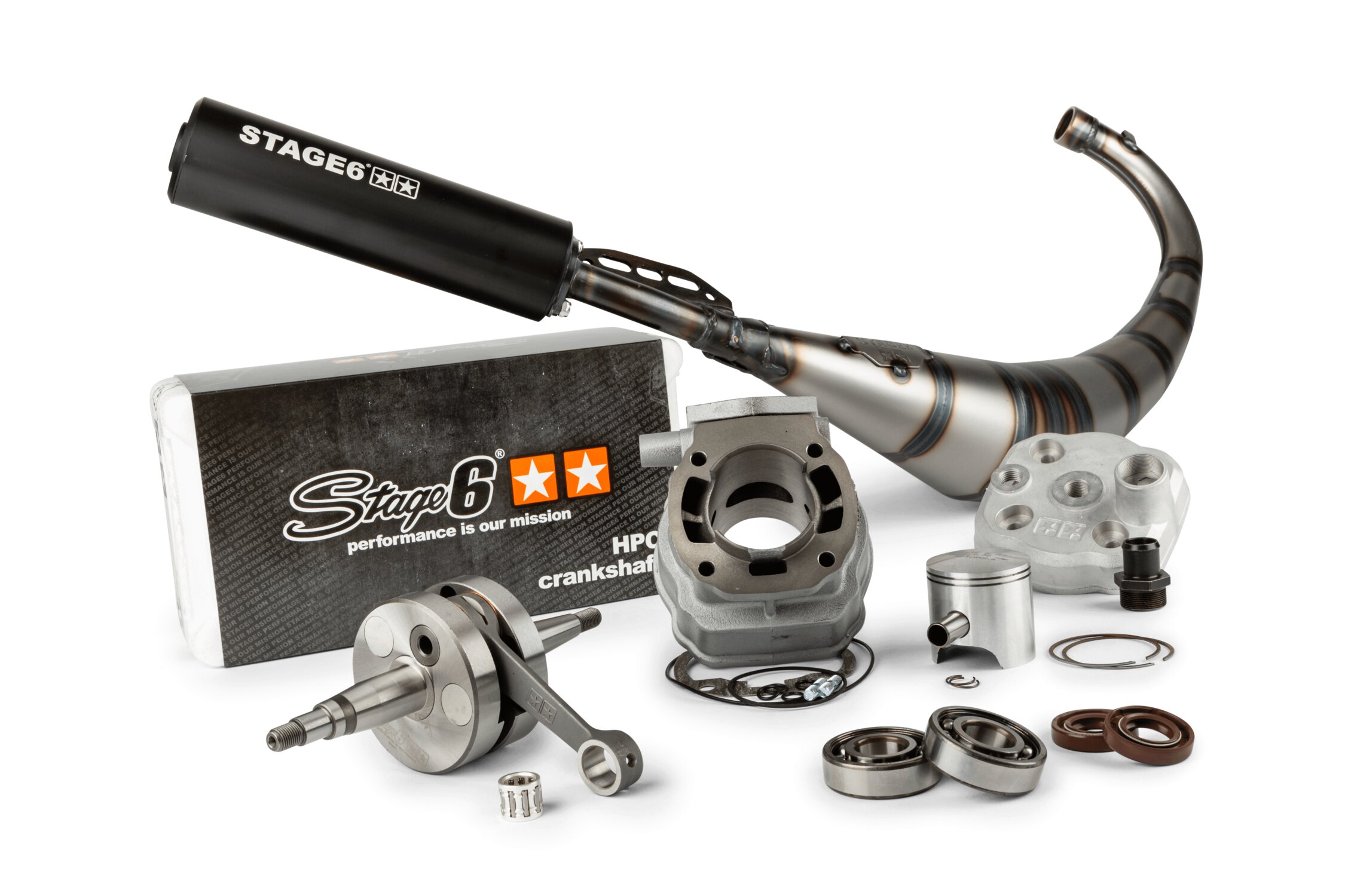 Image of Motorpack Zylinder + Kurbelwelle + Auspuff Stage6 Streetrace 88ccm Hub 45mm Derbi Euro 2