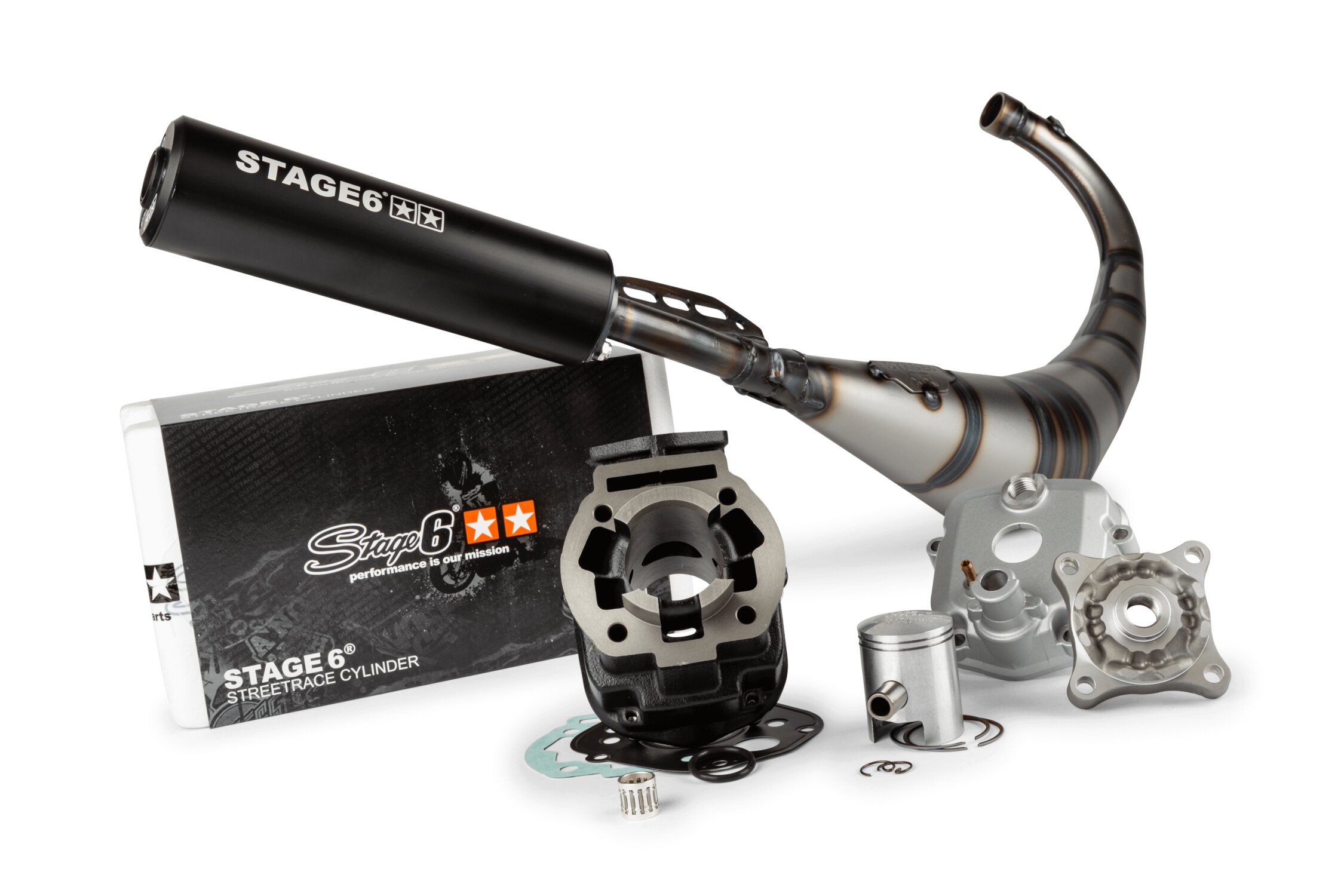 Image of Motorpack Zylinder + Auspuff Stage6 Streetrace 50ccm Grauguss Derbi Euro 3 / Euro 4