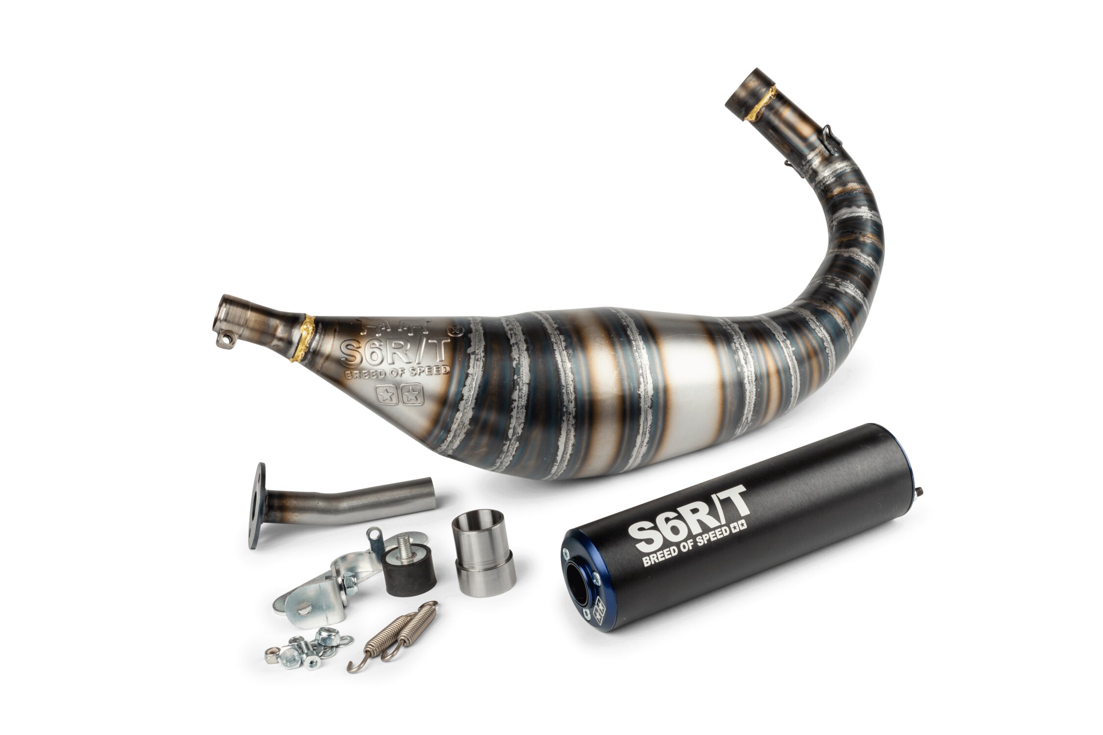 Image of Auspuff Stage6 R/T 80 - 90cc CNC Blau / Schwarz Minarelli AM6