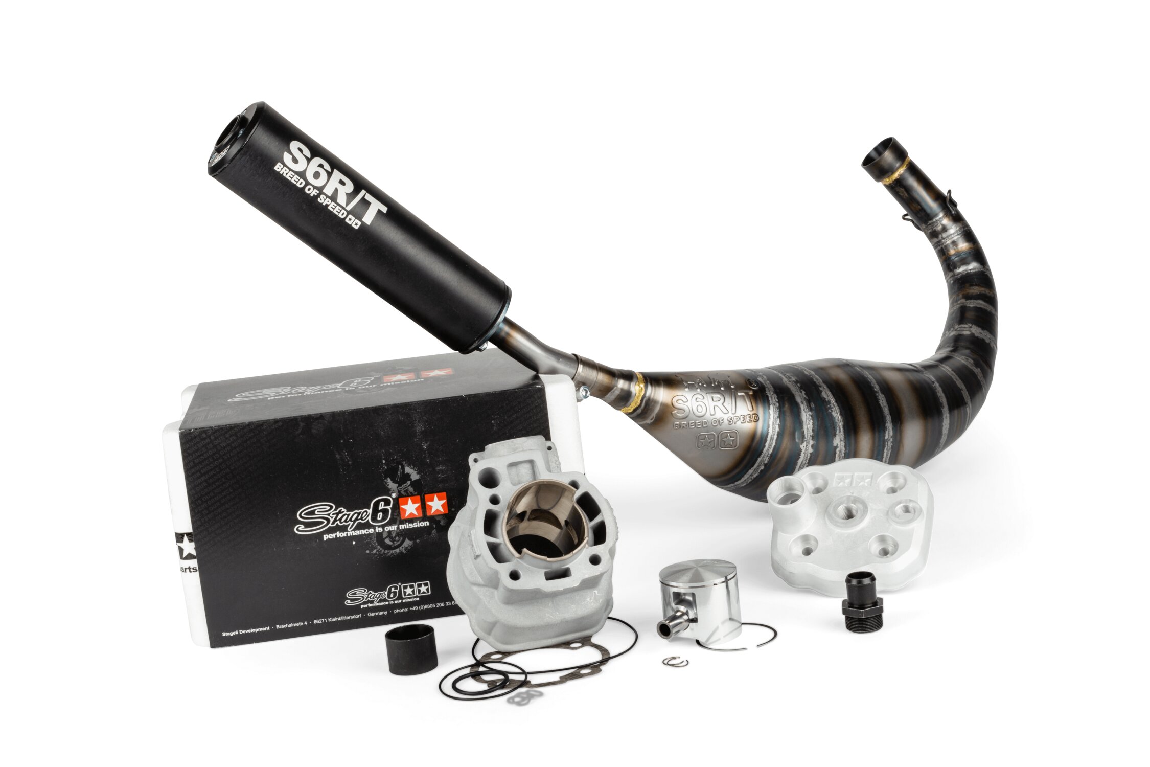 Image of Motorpack Zylinder + Auspuff Stage6 BigRacing 77ccm Minarelli AM6 schwarz