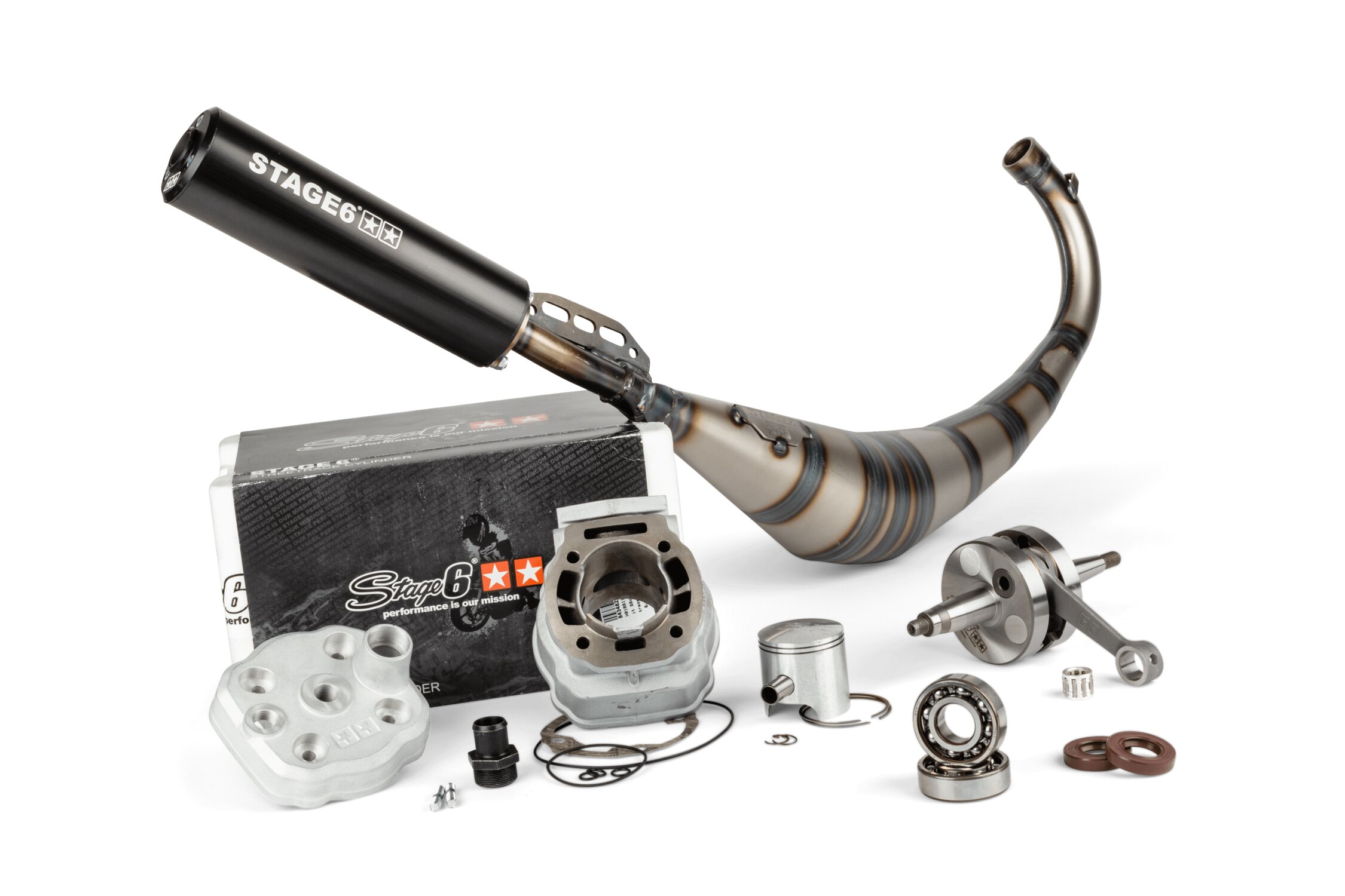Image of Motorpack Zylinder + Kurbelwelle + Auspuff Stage6 Streetrace 88ccm Hub 45mm Derbi Euro 3 / Euro 4