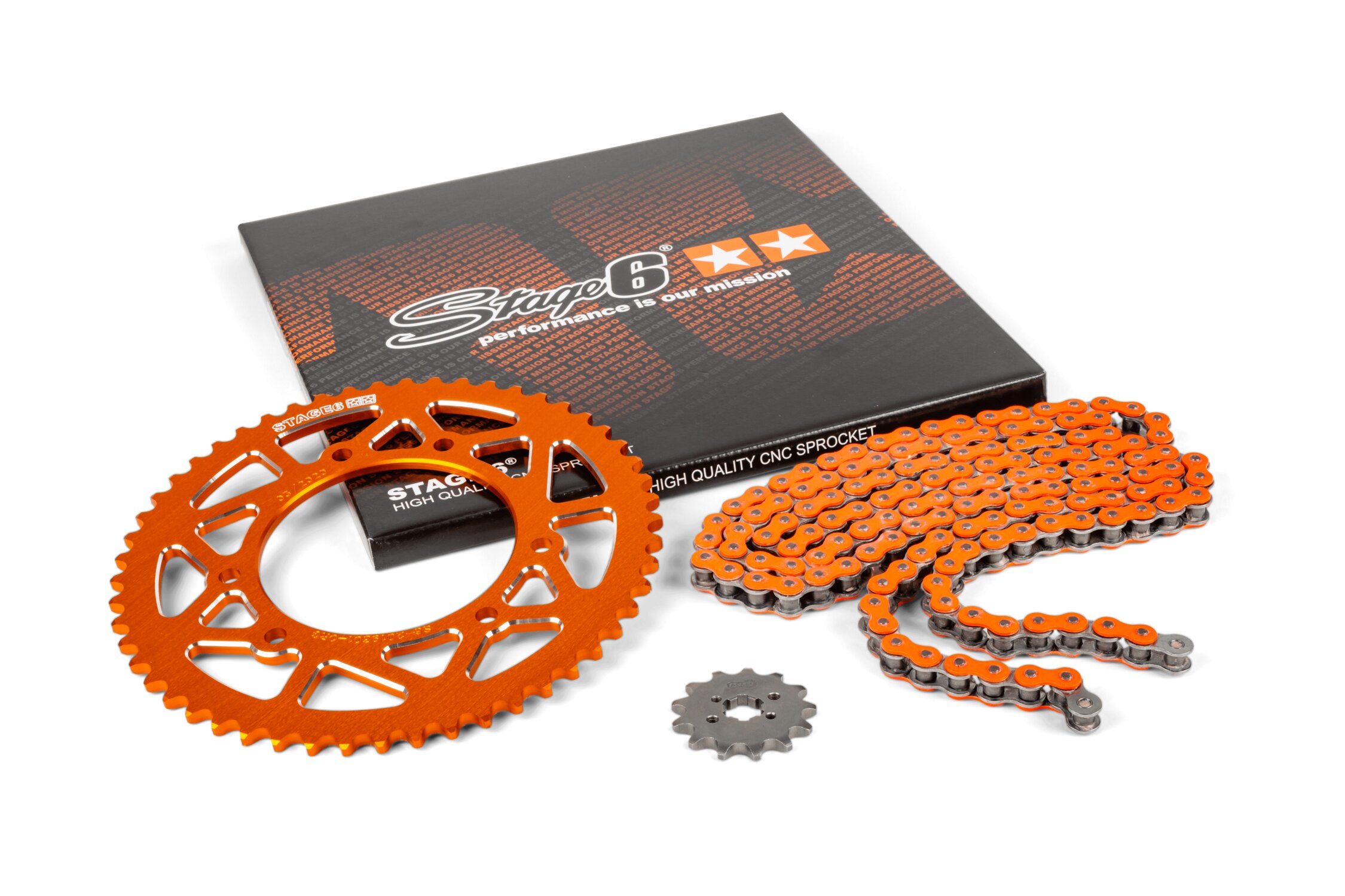 Image of Kettensatz 13x53 - 420 Stage6 Alu CNC Orange Derbi DRD Pro