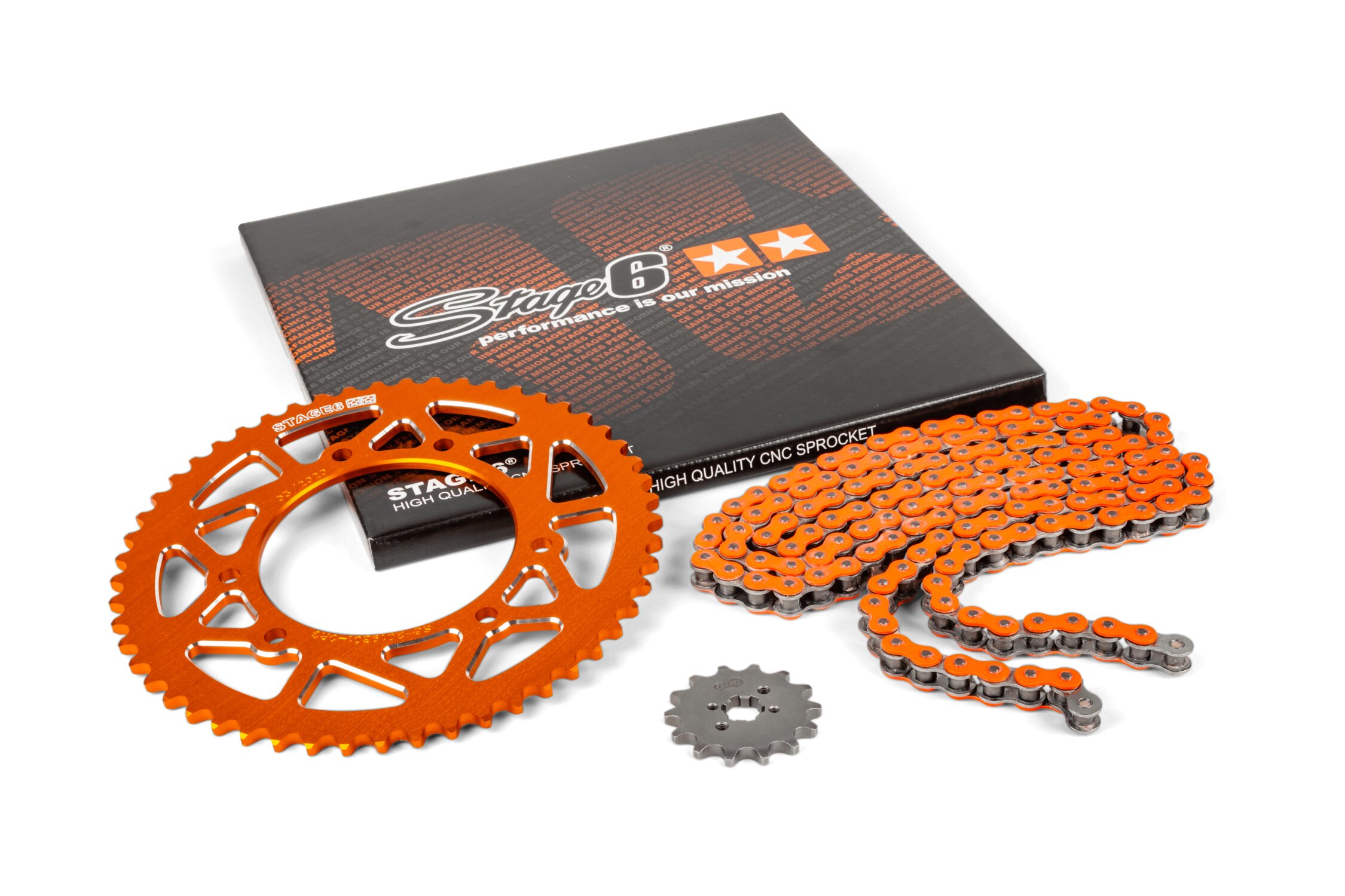 Image of Kettensatz 14x53 - 420 Stage6 Alu CNC Orange Derbi DRD Pro
