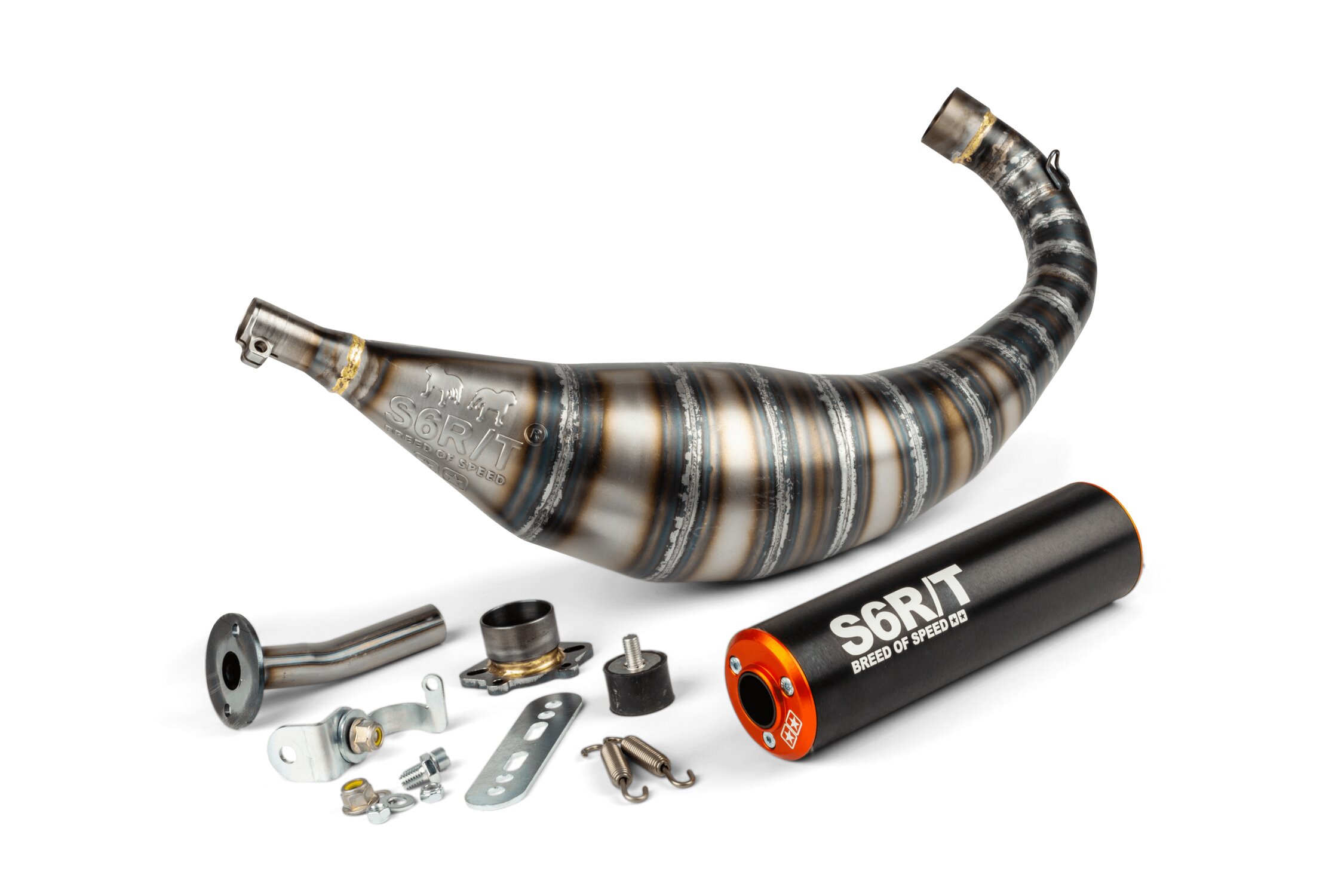 Image of Auspuff Stage6 R/T 90 - 100cc CNC Orange / Schwarz Derbi