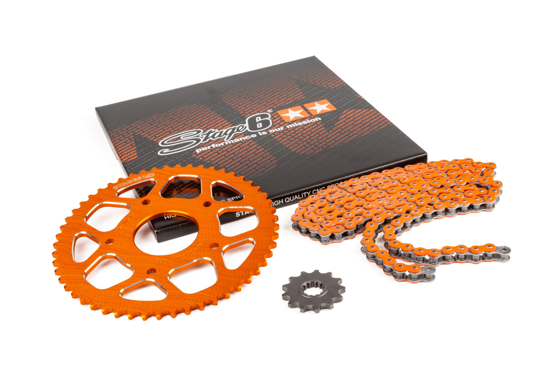 Image of Kettensatz 13x53 - 420 Stage6 Alu CNC orange Peugeot / Rieju