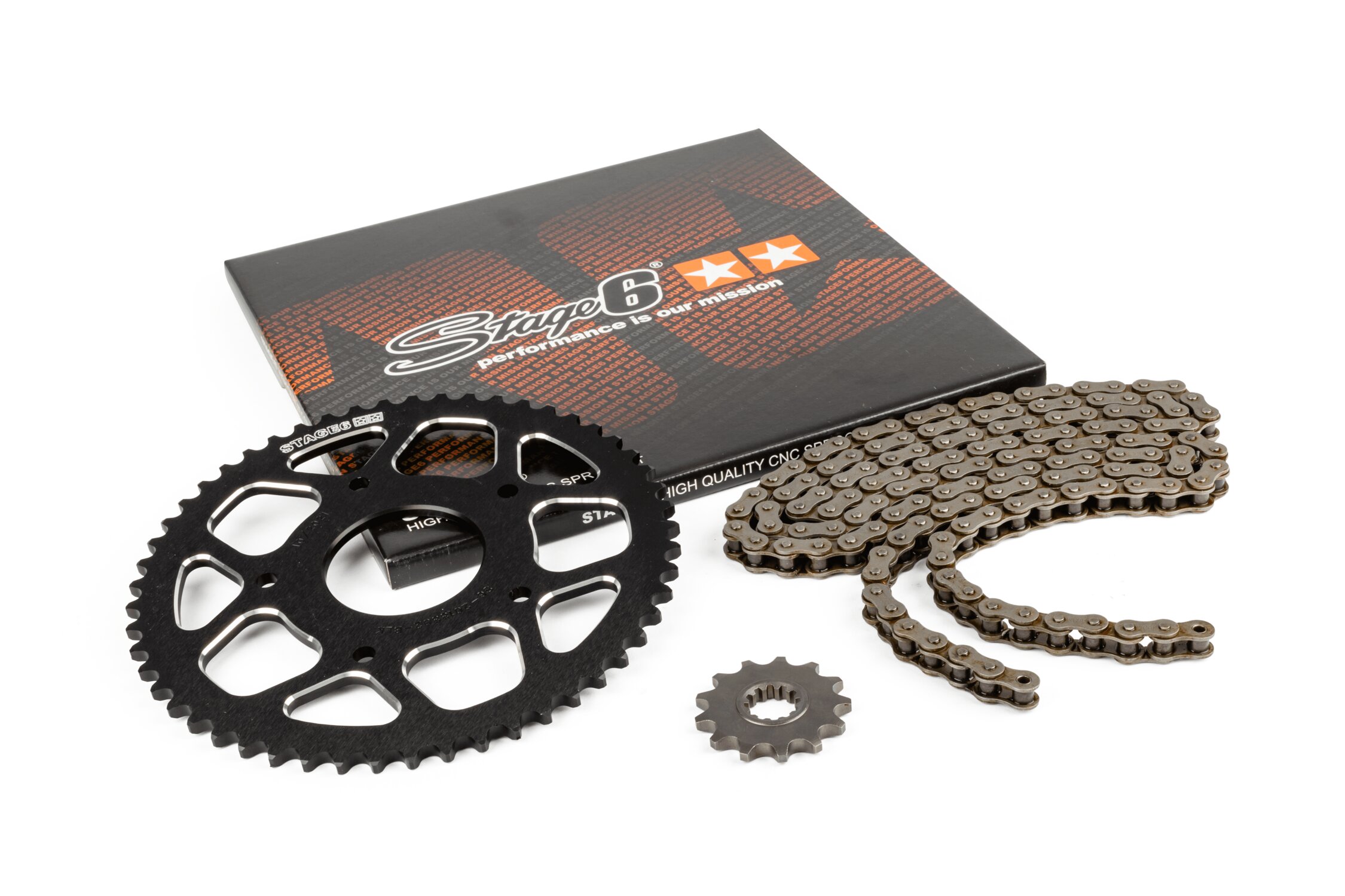 Image of Kettensatz 14x53 - 420 Stage6 Alu CNC schwarz Peugeot / Rieju