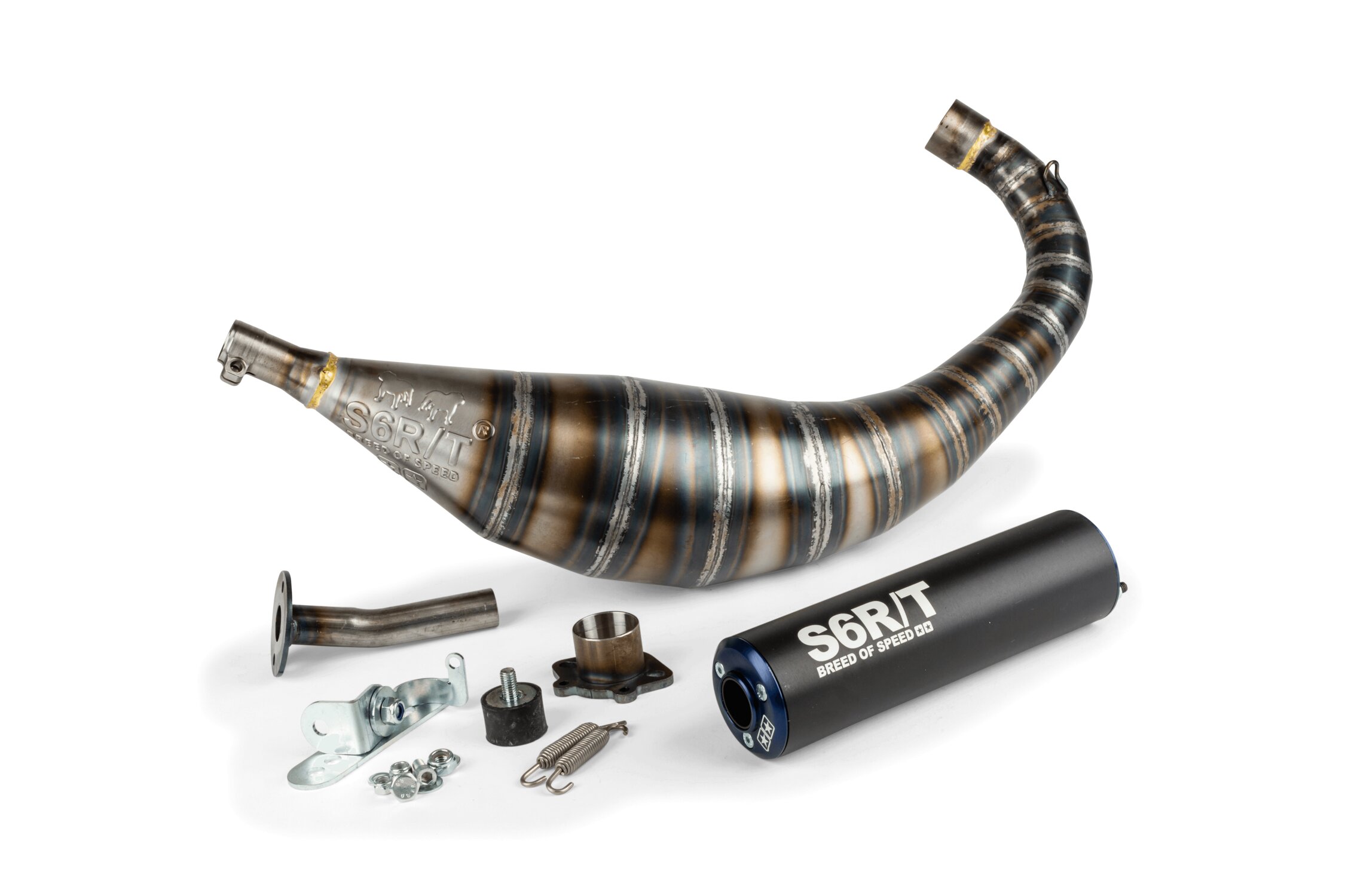 Image of Auspuff Stage6 R/T 80 - 90cc CNC Blau / Schwarz Derbi