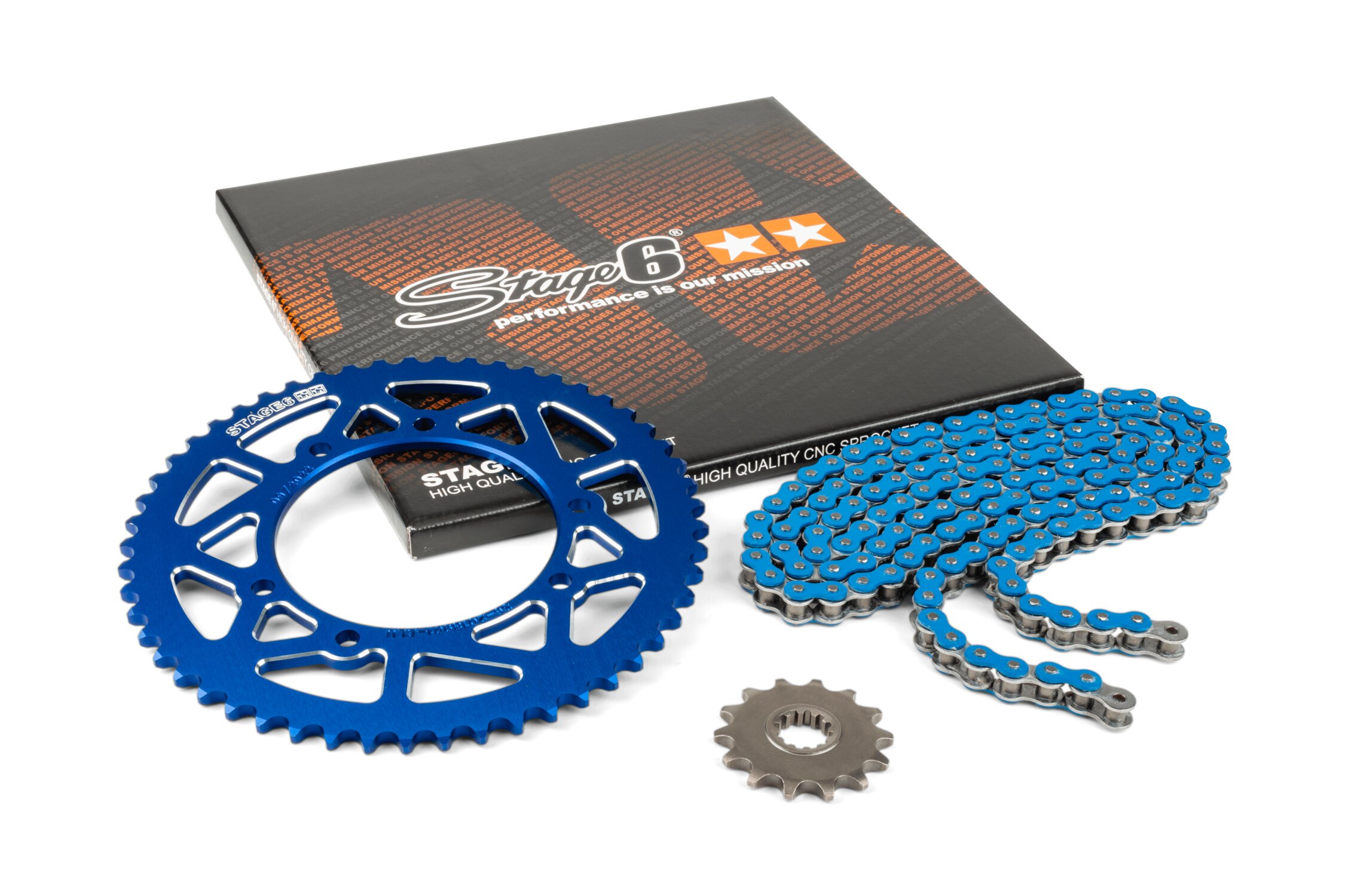 Image of Kettensatz 14x53 - 420 Stage6 Alu CNC blau Rieju MRT