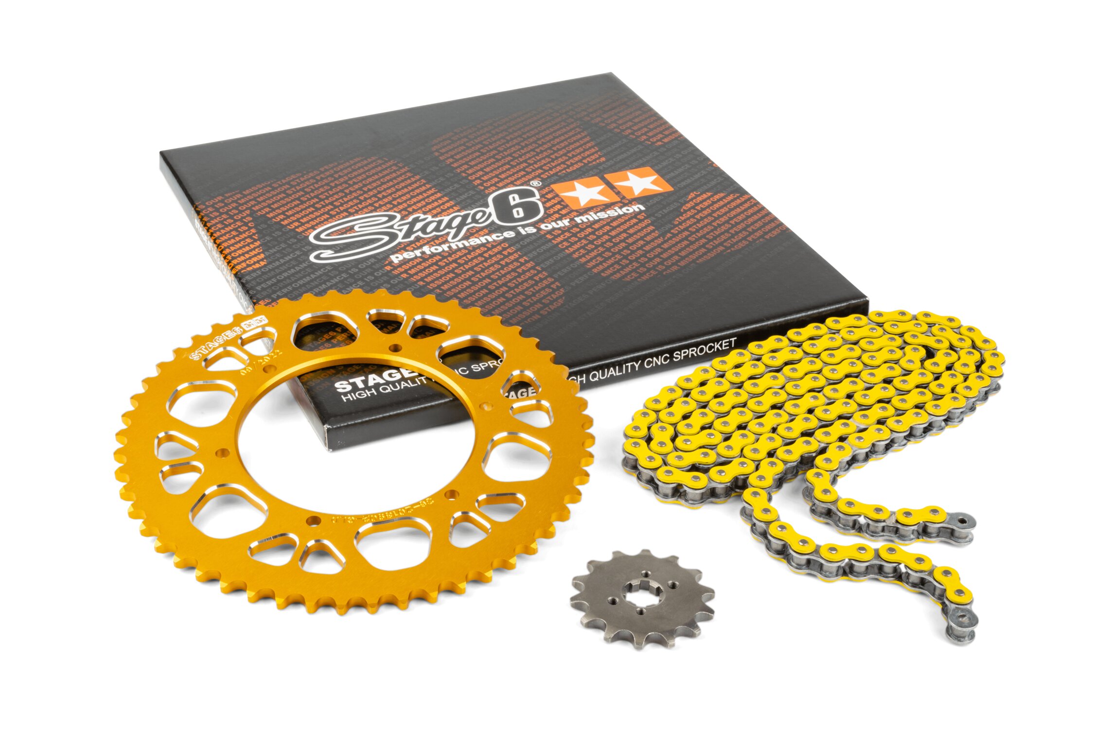 Image of Kettensatz 14x53 - 420 Stage6 Alu CNC gelb Aprilia SX 50