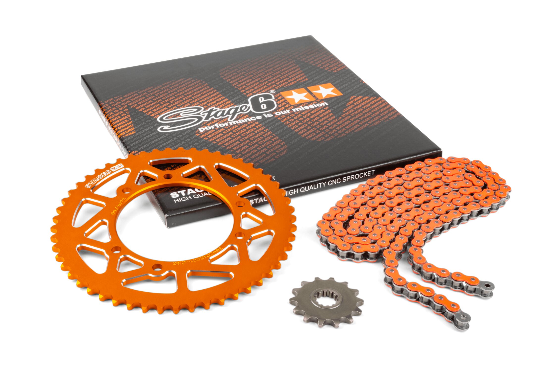 Image of Kettensatz 13x53 - 420 Stage6 Alu CNC orange Rieju MRT