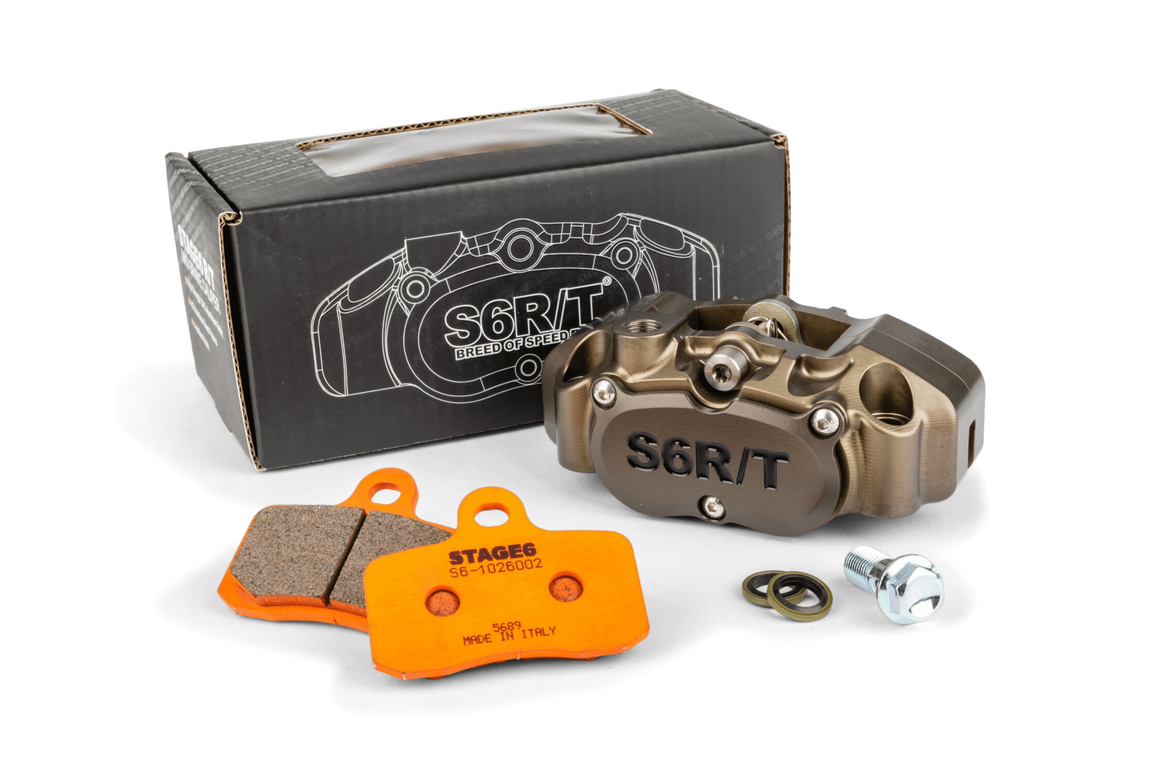 Image of Bremskit 4-Kolben Bremssattel MK2 Stage6 R/T Hard Anodized mit Racing Belägen