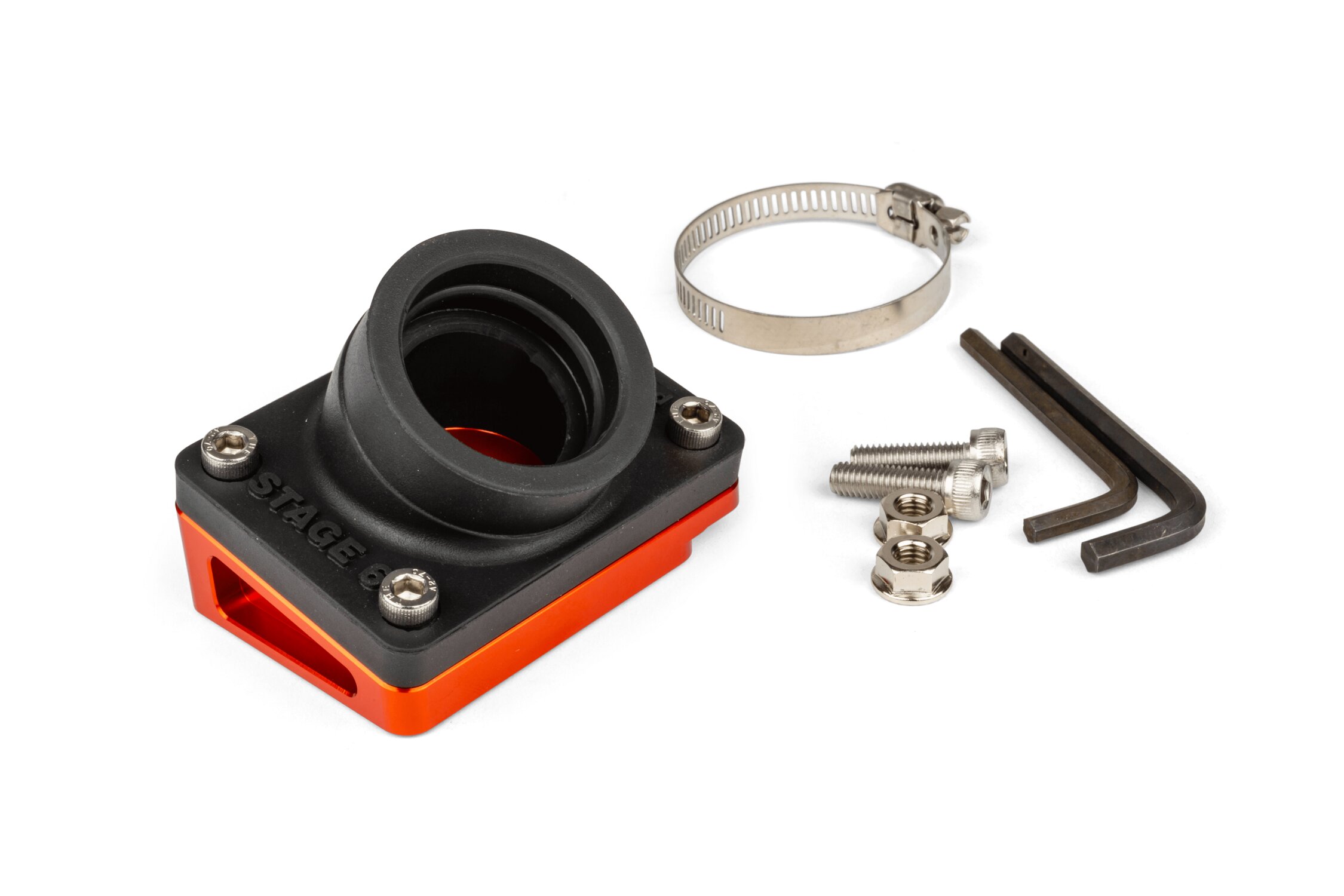 Image of Ansaugstutzen & Spacer AW 35mm PWK / VHST Stage6 R/T Orange Piaggio / Peugeot liegend