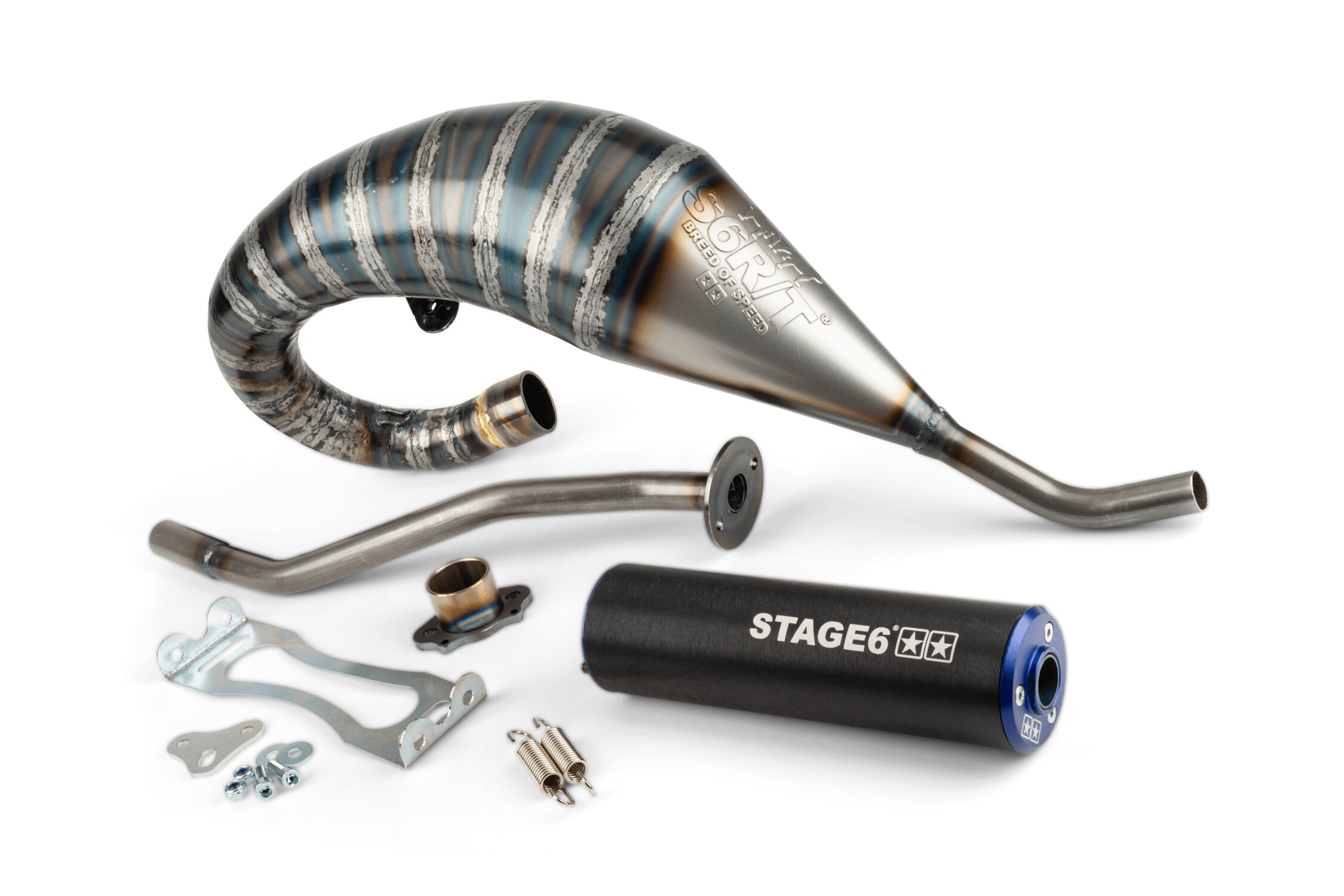 Image of Auspuff Stage6 R/T 70 - 80 high-mount Derbi Schwarz / Blau