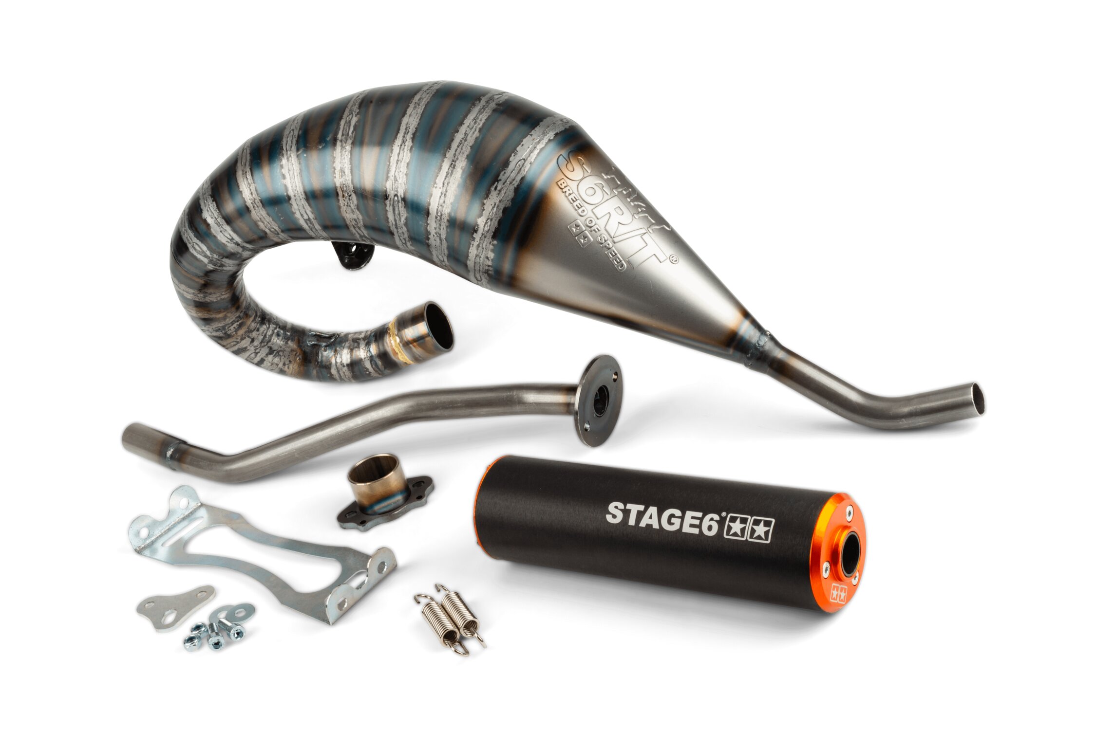 Image of Auspuff Stage6 R/T 70 - 80 high-mount Derbi Schwarz / Orange