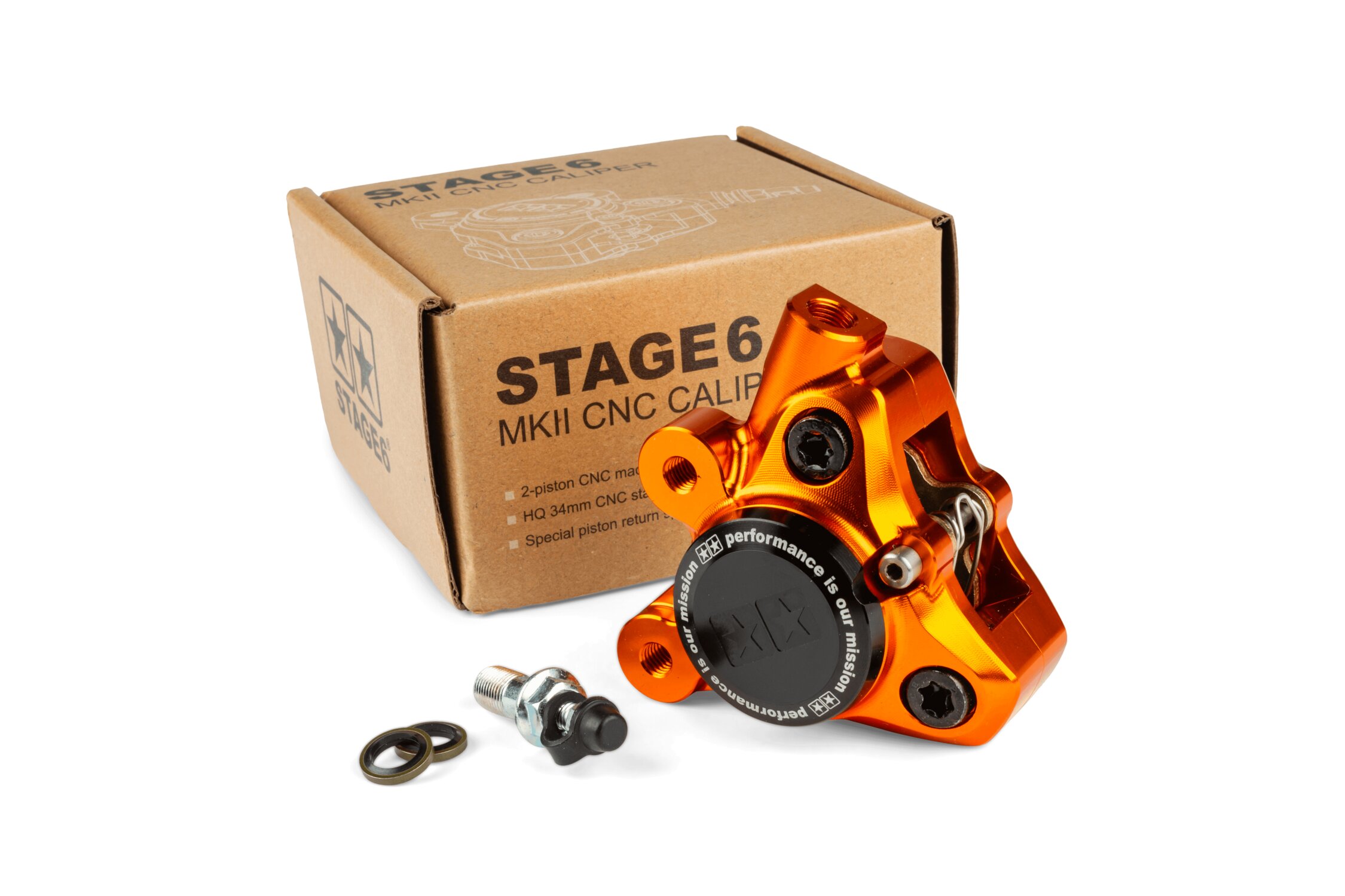 Image of Bremssattel vorn Alu CNC Stage6 Minarelli / Piaggio / Peugeot orange