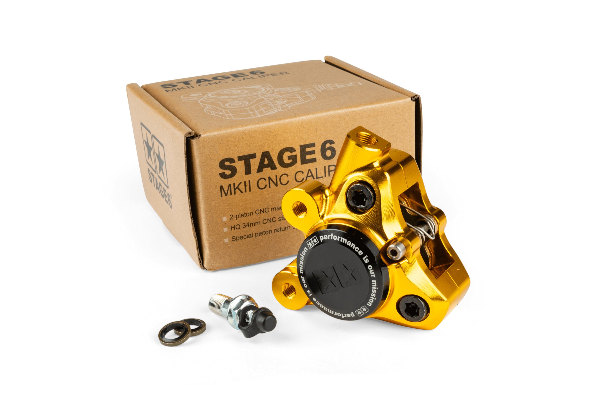 Image of Bremssattel vorn Alu CNC Stage6 Minarelli / Piaggio / Peugeot gold