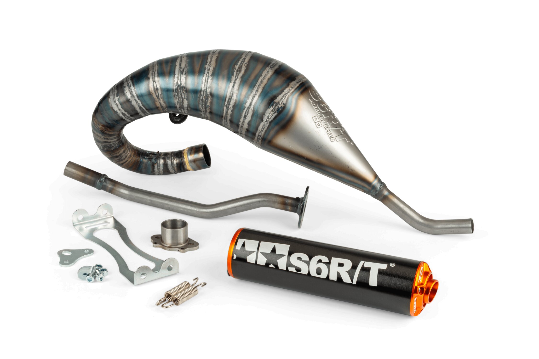 Image of Auspuff Stage6 R/T 70 - 80 high mount Derbi Schwarz / Orange