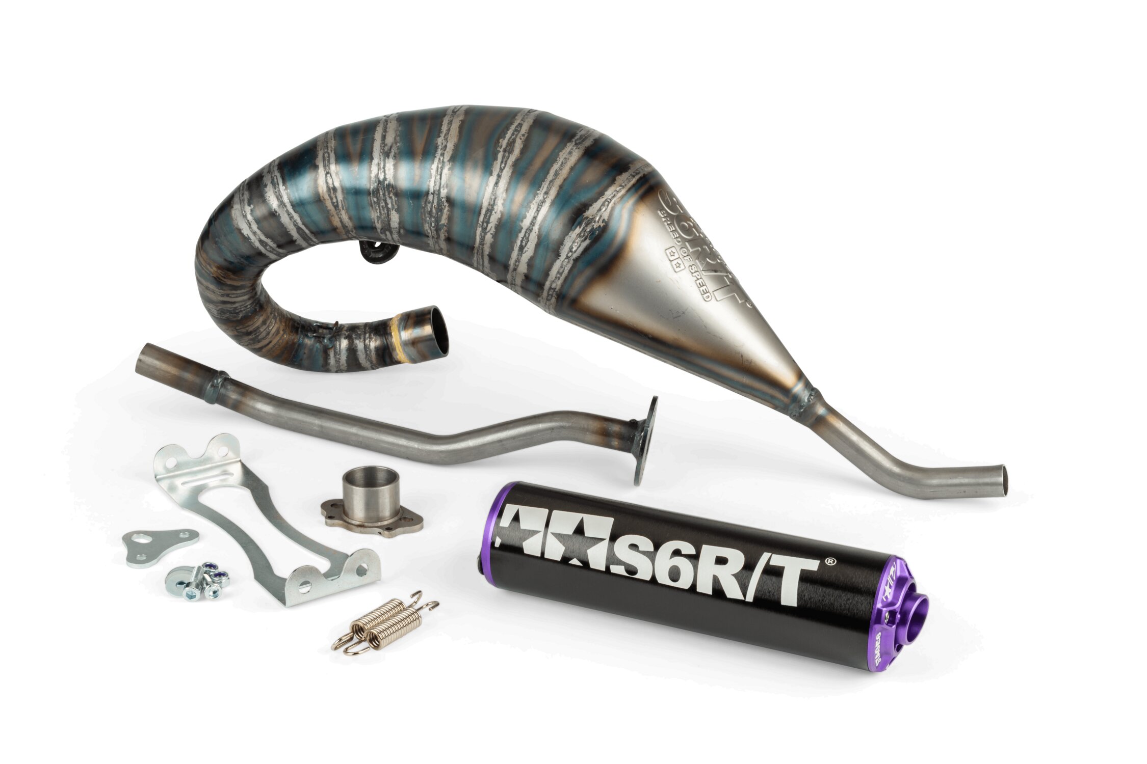 Image of Auspuff Stage6 R/T 70 - 80 high mount Derbi Schwarz / Lila