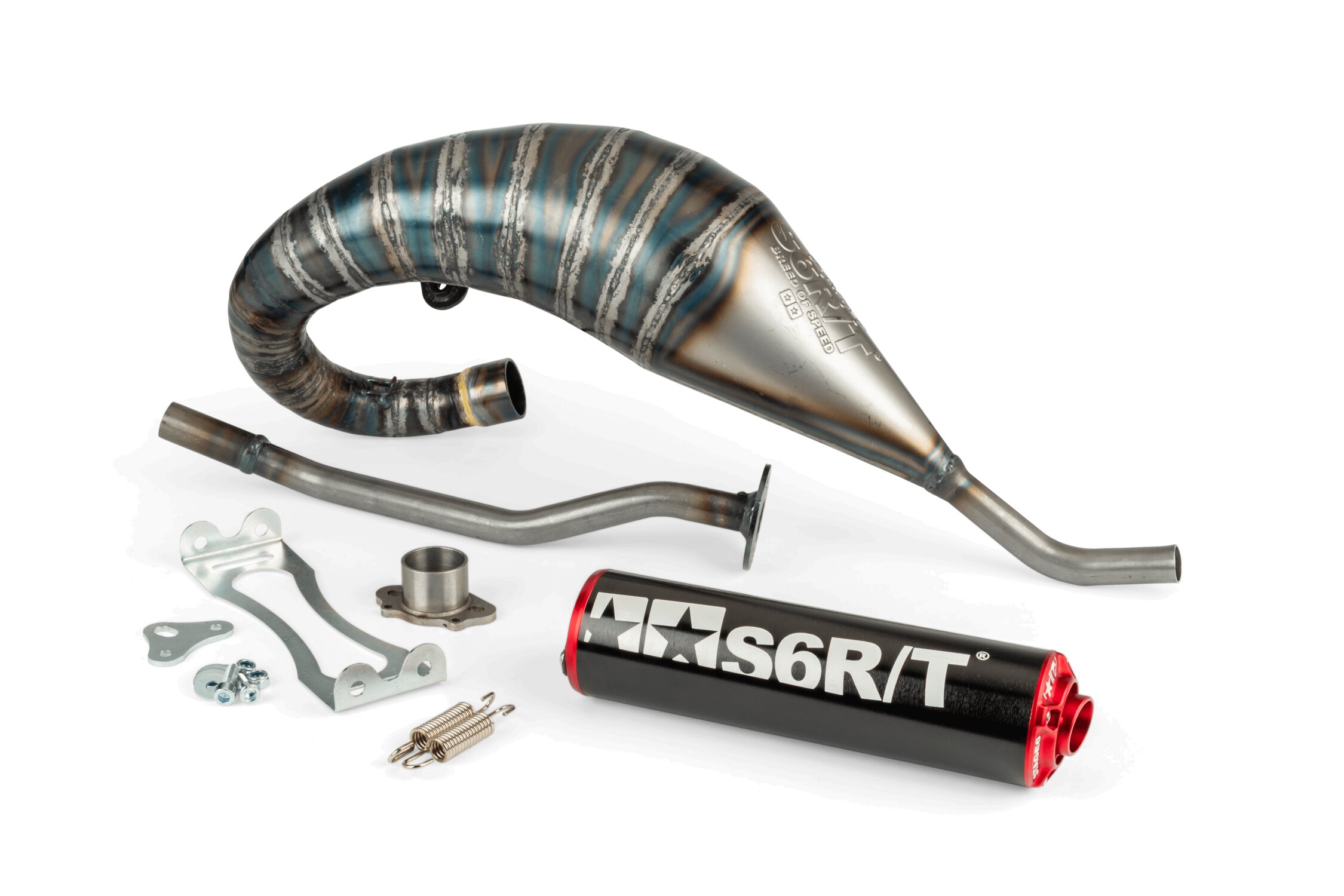 Image of Auspuff Stage6 R/T 70 - 80 high mount Derbi Schwarz / Rot