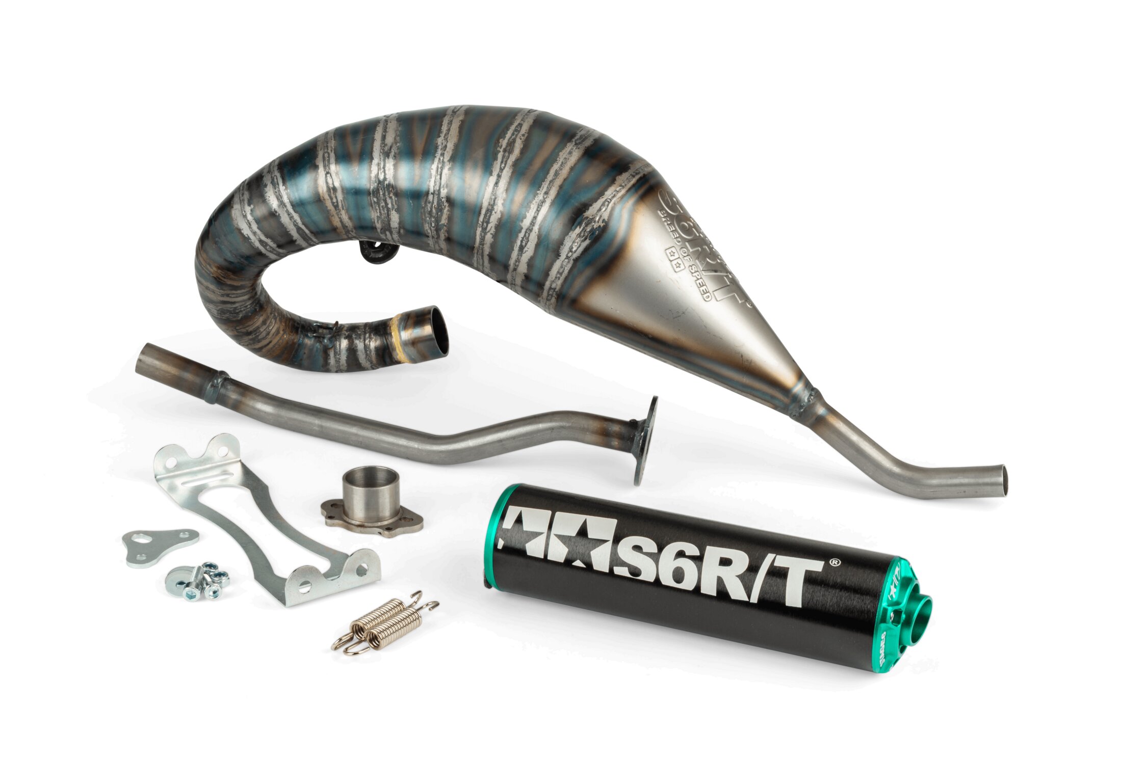Image of Auspuff Stage6 R/T 70 - 80 high mount Derbi Schwarz / Türkis