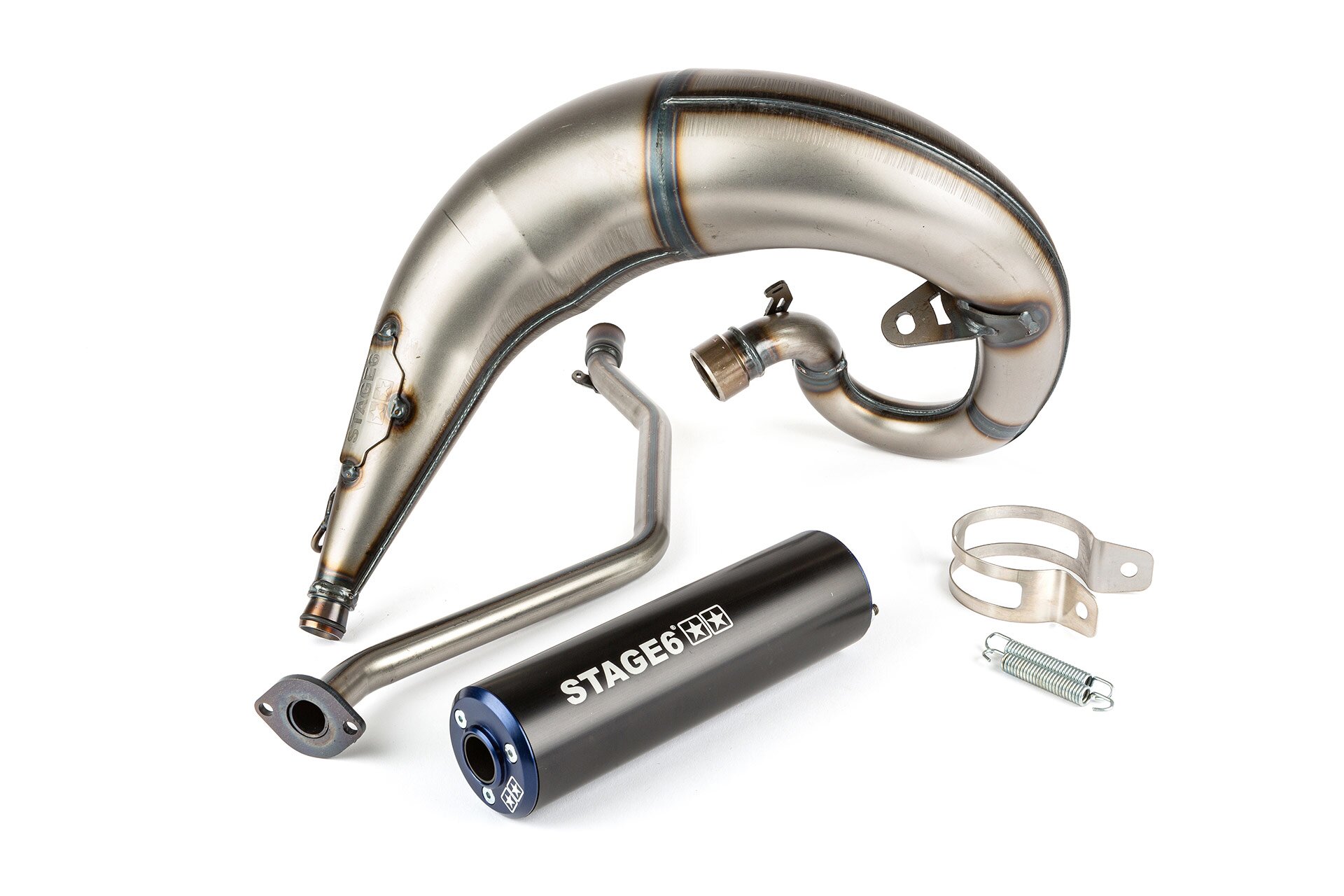 Image of Auspuff Stage6 Streetrace high mount CNC blau / schwarz Rieju MRT
