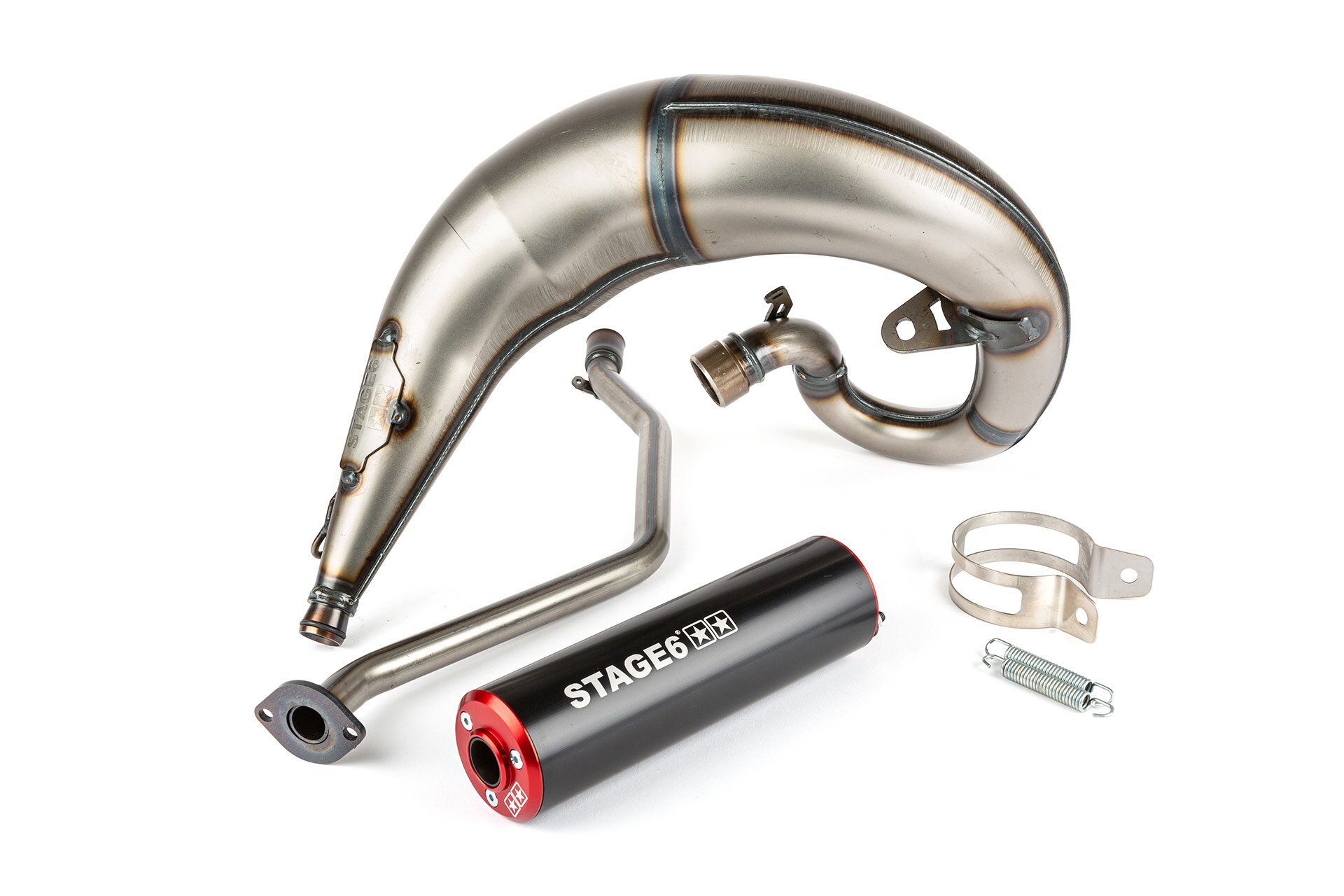 Image of Auspuff Stage6 Streetrace passage CNC rot / schwarz haut Rieju MRT