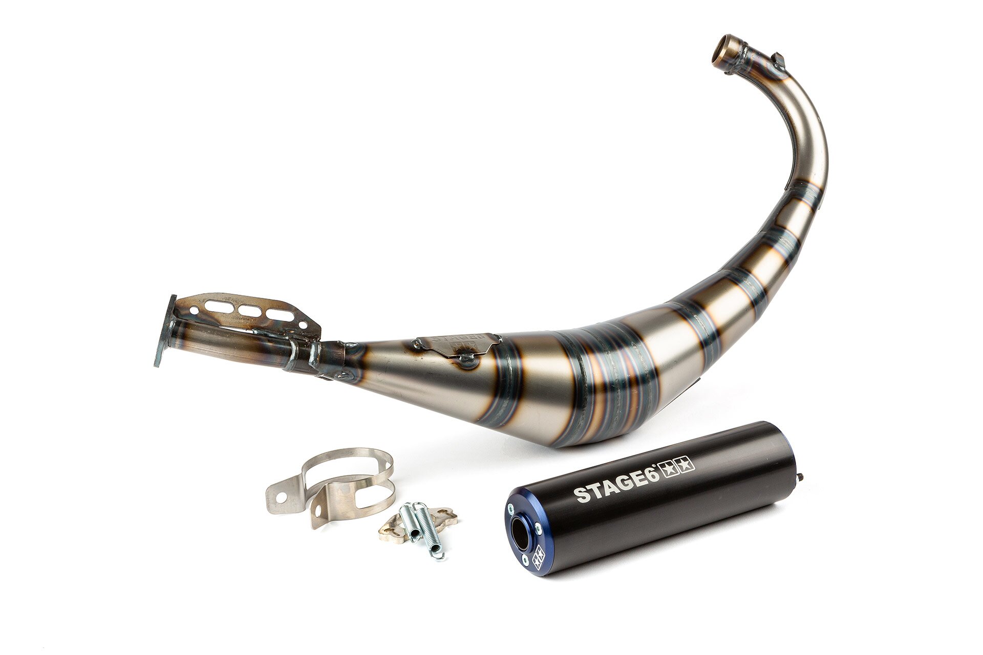 Image of Auspuff Stage6 Streetrace CNC blau / schwarz Derbi / Minarelli AM6