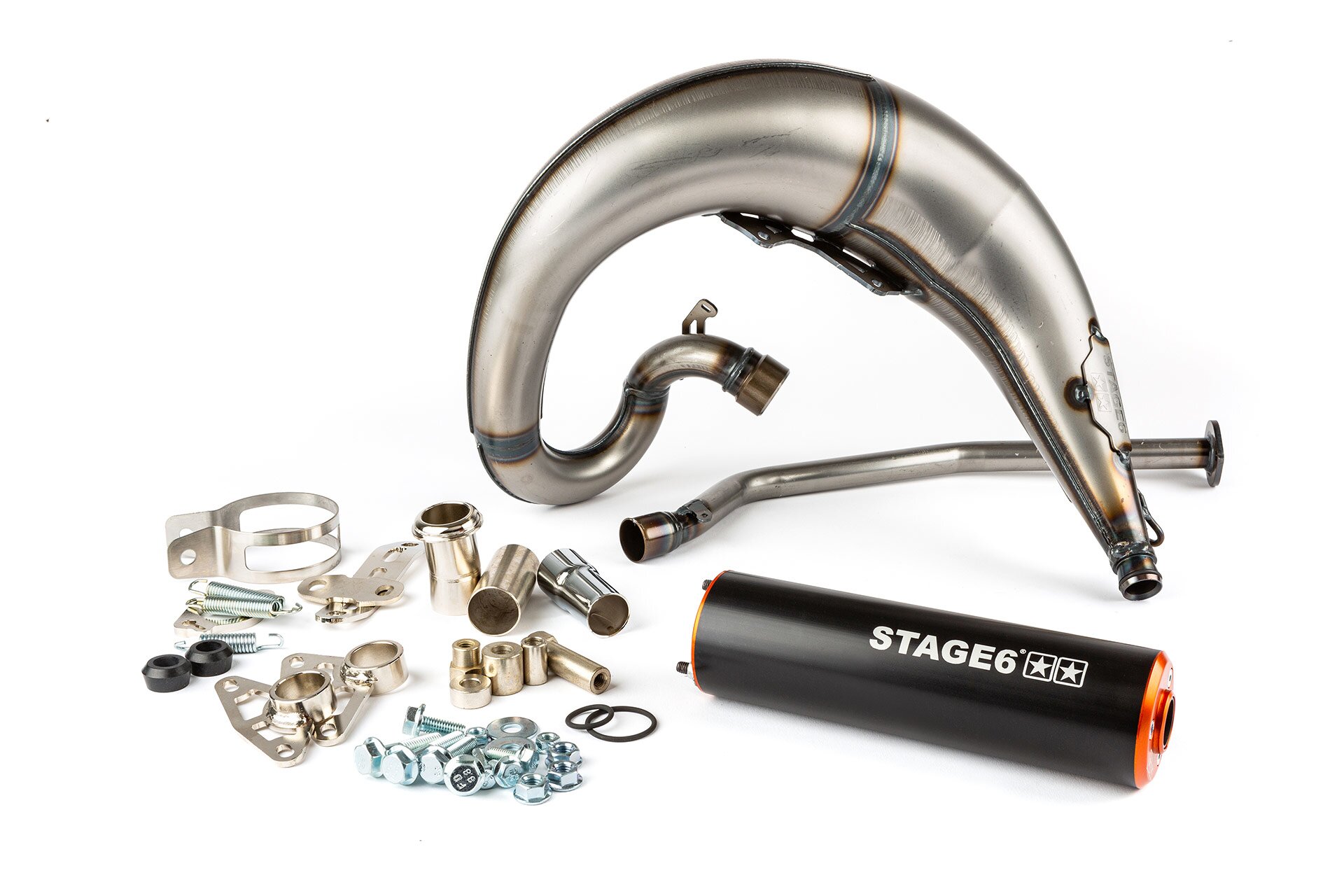 Image of Auspuff Stage6 Streetrace high mount CNC orange / schwarz Derbi Senda