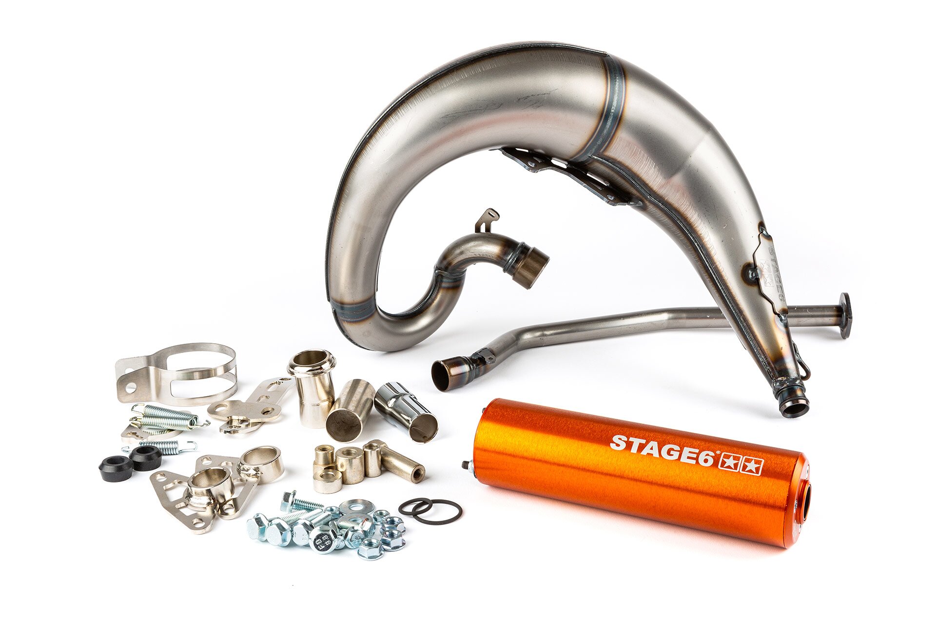 Image of Auspuff Stage6 Streetrace high mount CNC orange Derbi Senda