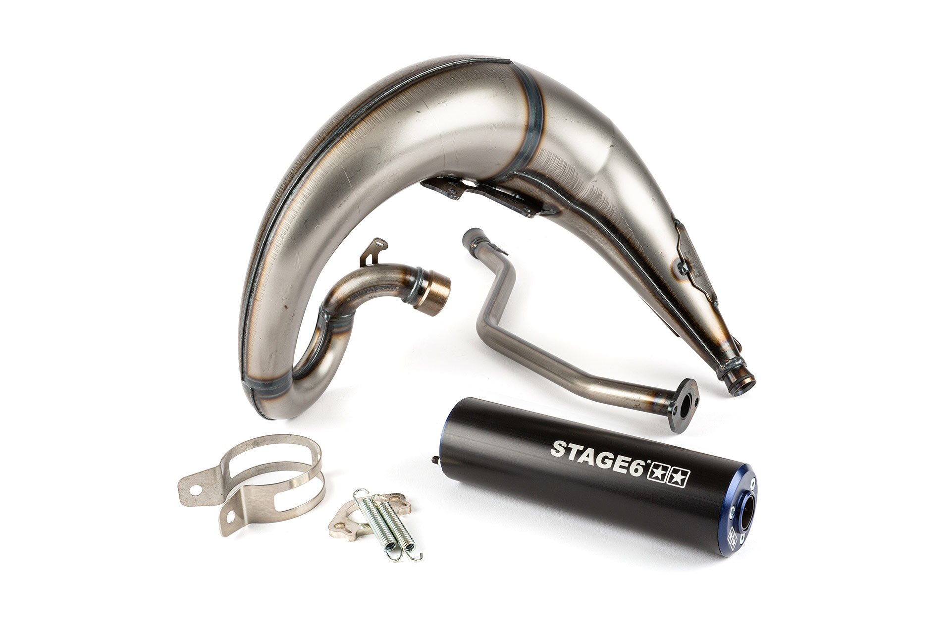 Image of Auspuff Stage6 Streetrace high mount CNC blau / schwarz Yamaha DT50